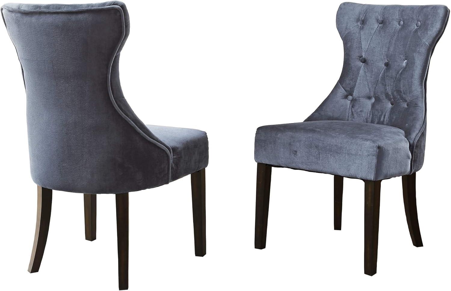 Dickens Dining Side Chair Button Tufted Velvet Espresso Wood Legs Modern Contemporary, Grey, Set of 2