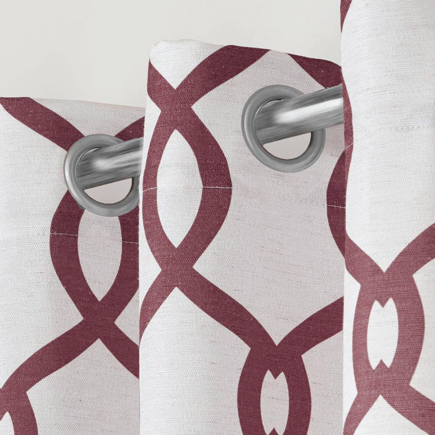 EXCLUSIVE HOME Kochi Light Filtering Linen Blend Grommet Top Curtain Panel Pair, 54"x96", Burgundy