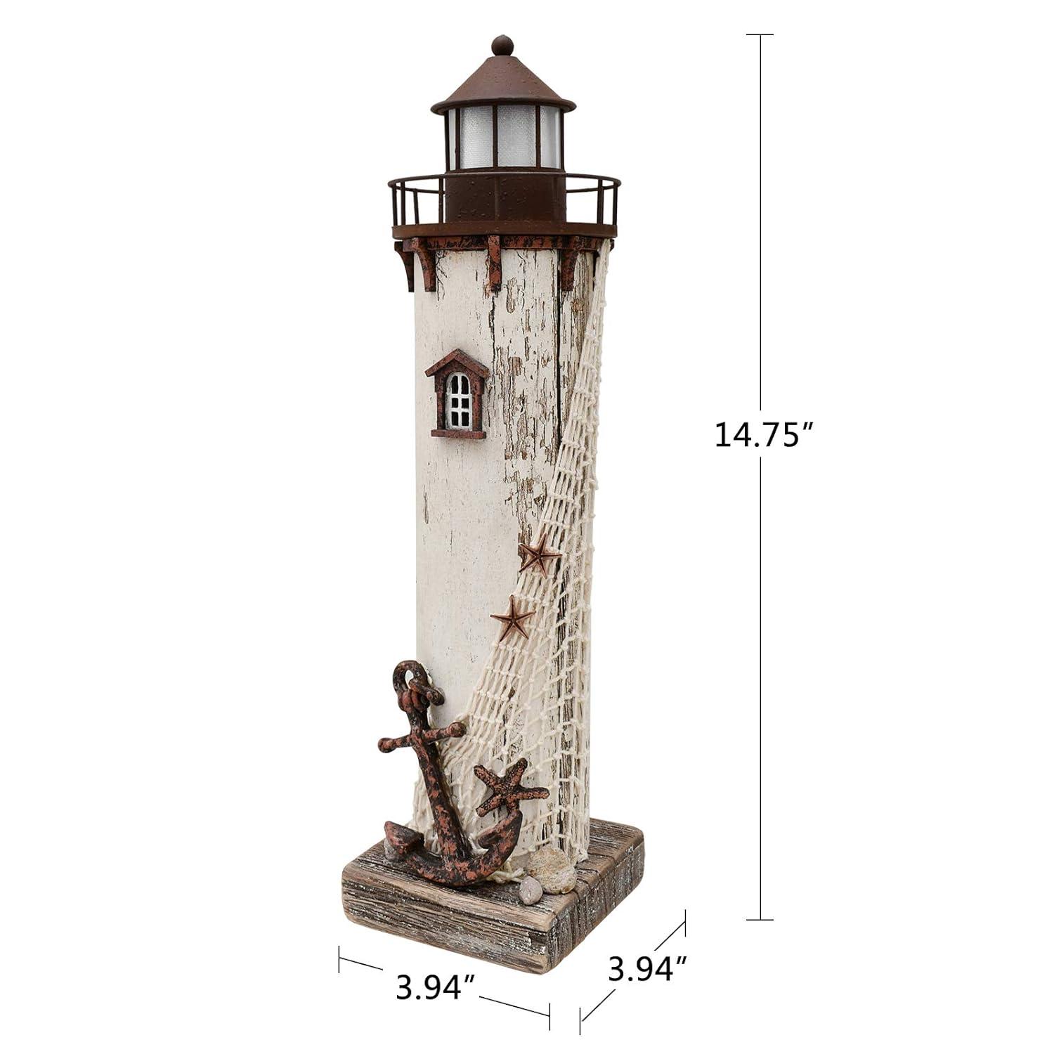 Rustic White and Brown Wooden Lighthouse Decor with LED Light