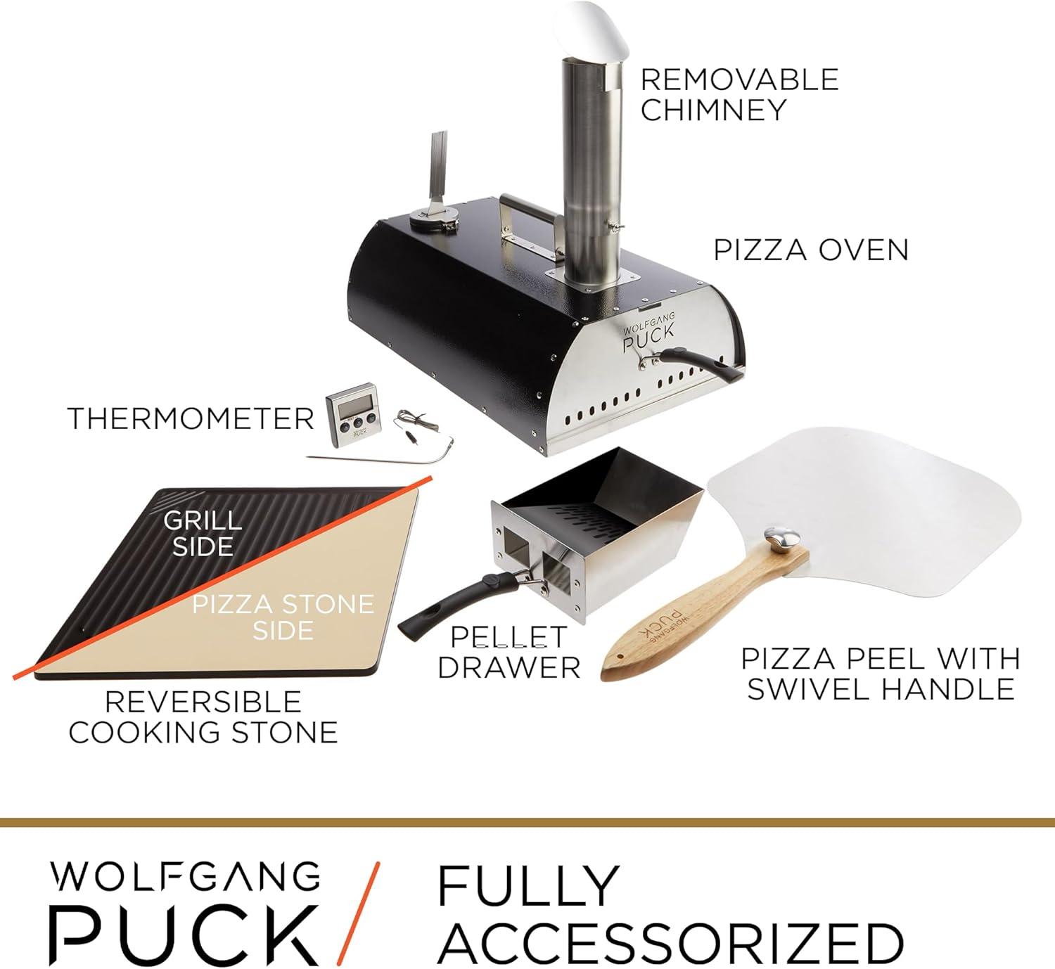 Wolfgang Puck Outdoor Pizza Oven, Durable Stainless Steel, Portable Pizza Oven, Compact Storage, Pellet Pizza Oven Silver