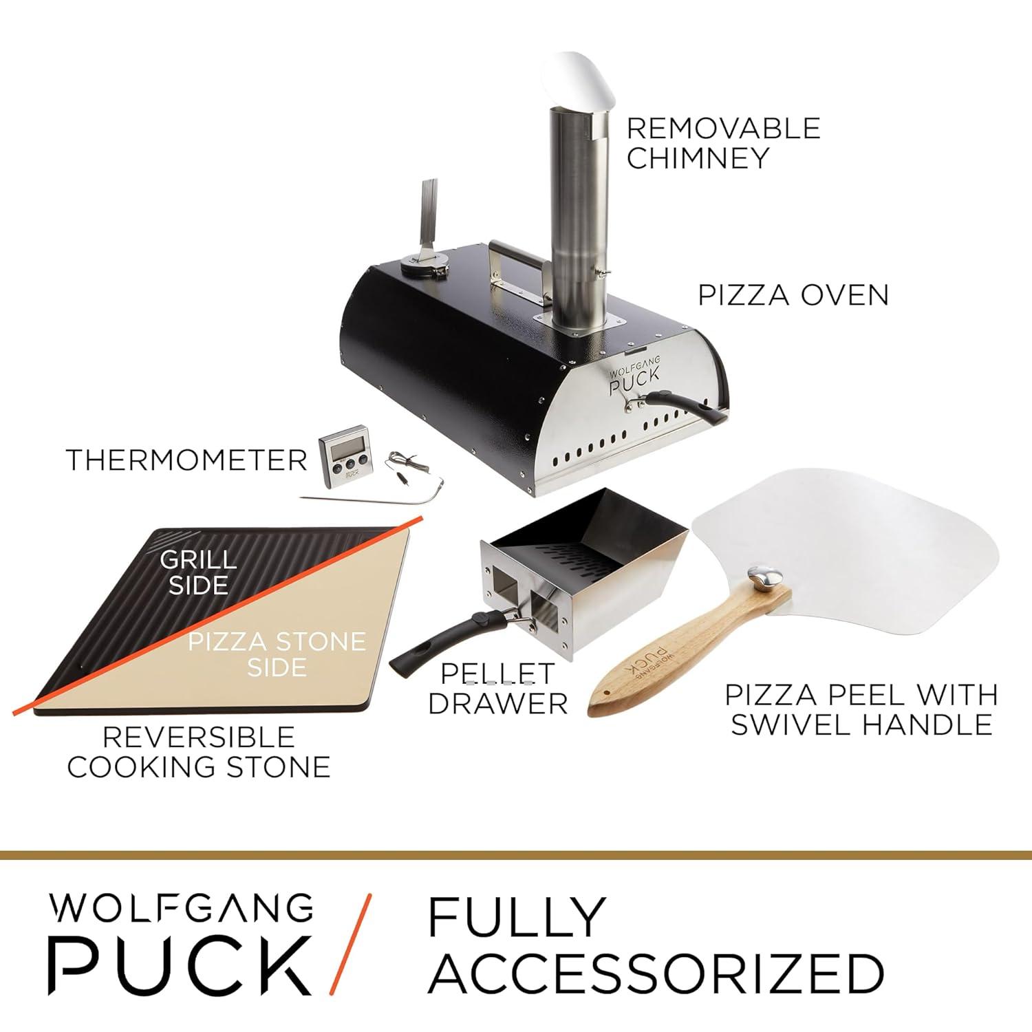 Wolfgang Puck Outdoor Pizza Oven, Durable Stainless Steel, Portable Pizza Oven, Compact Storage, Pellet Pizza Oven Silver