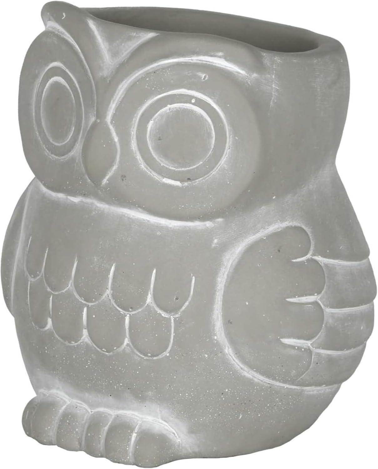 Classic Home and Garden Cement Buddies Indoor/Outdoor Planter with Drainage Hole, Owl, Gray, Small, 4.5in