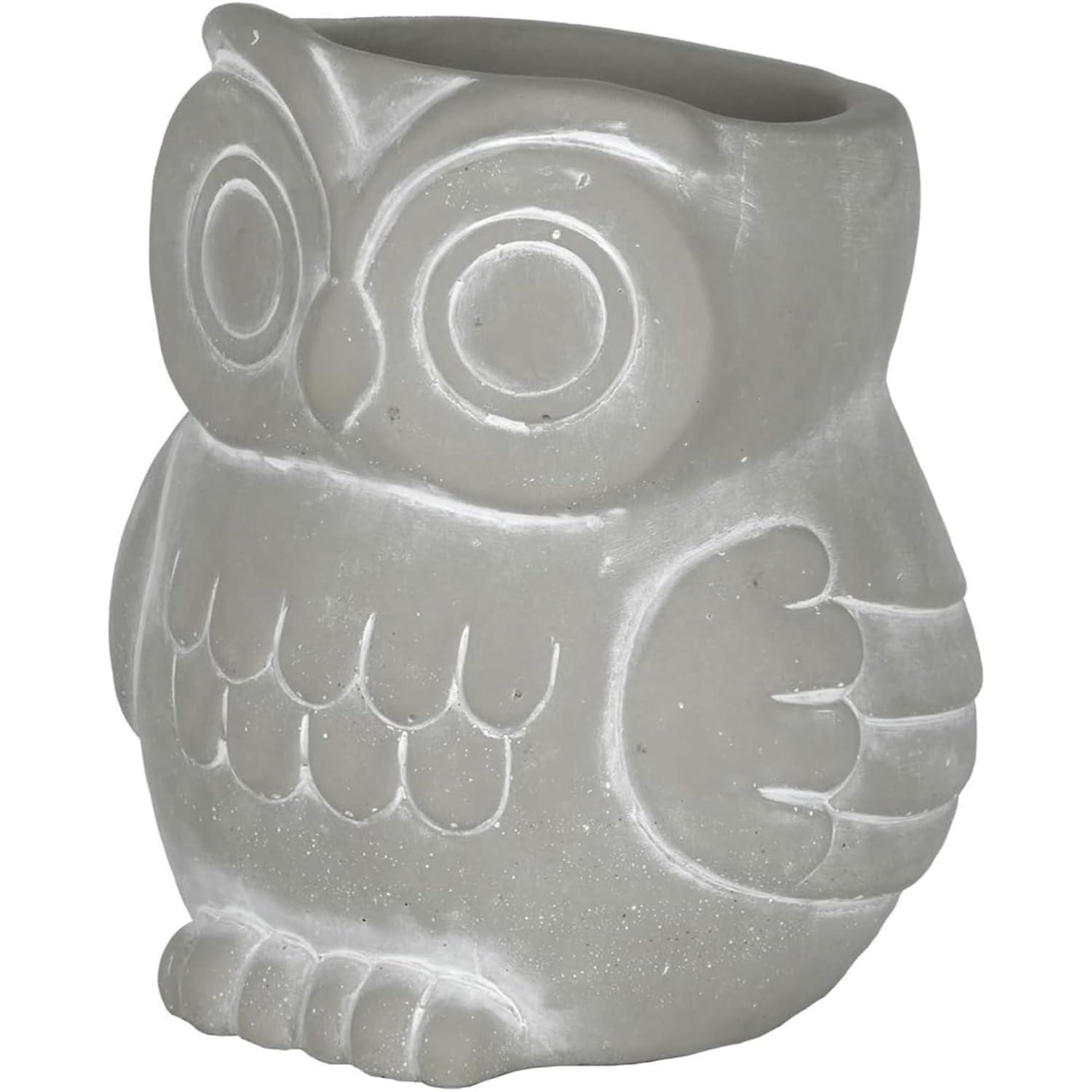 Classic Home and Garden Cement Buddies Indoor/Outdoor Planter with Drainage Hole, Owl, Gray, Small, 4.5in