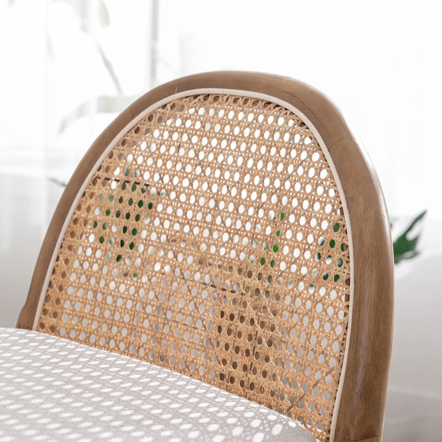 Bayou Breeze Emington Modern Stools with Rattan Backrests and Wood Frame (Set of 2)