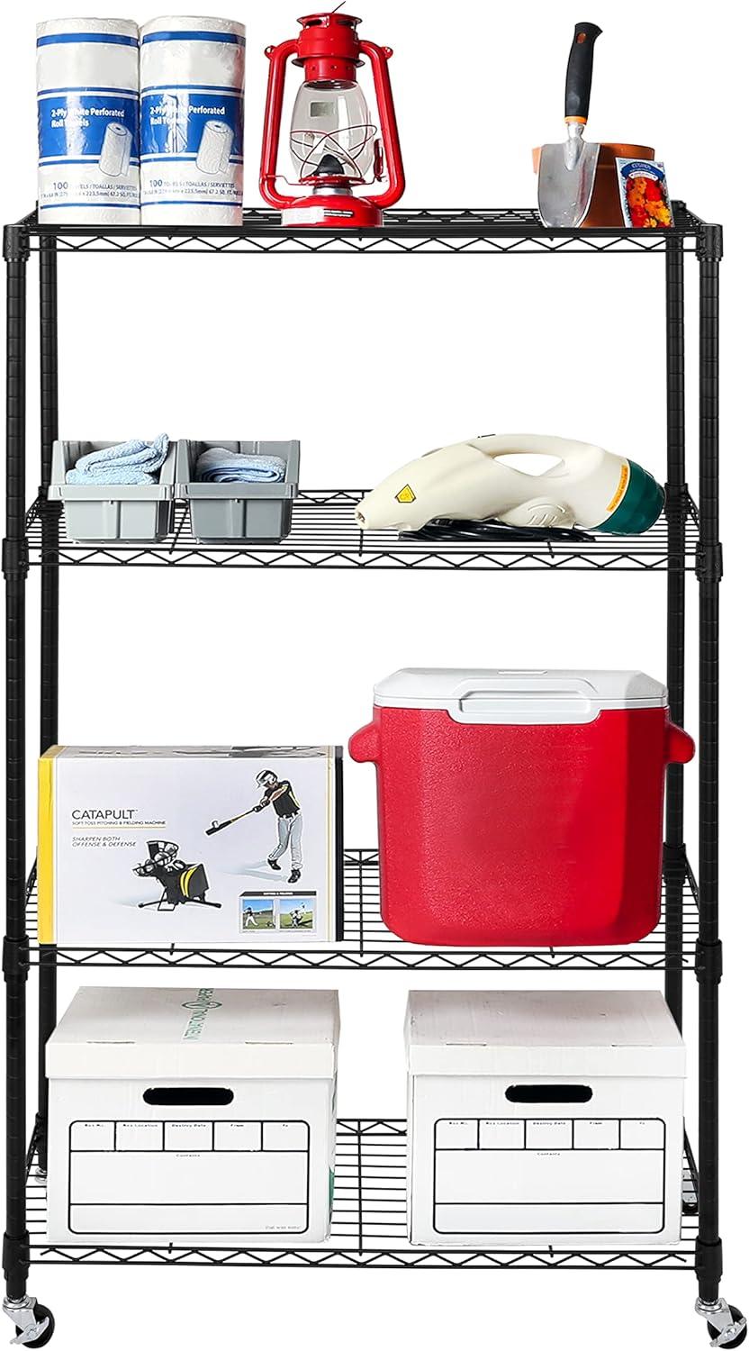 Solid Steel Wire Shelving Storage Unit Adjustable Shelves Organizer Rack, for Home, Kitchen, Office, Garage, Bedroom, Closet, Black, 4-Tier, 36" W x 14" D