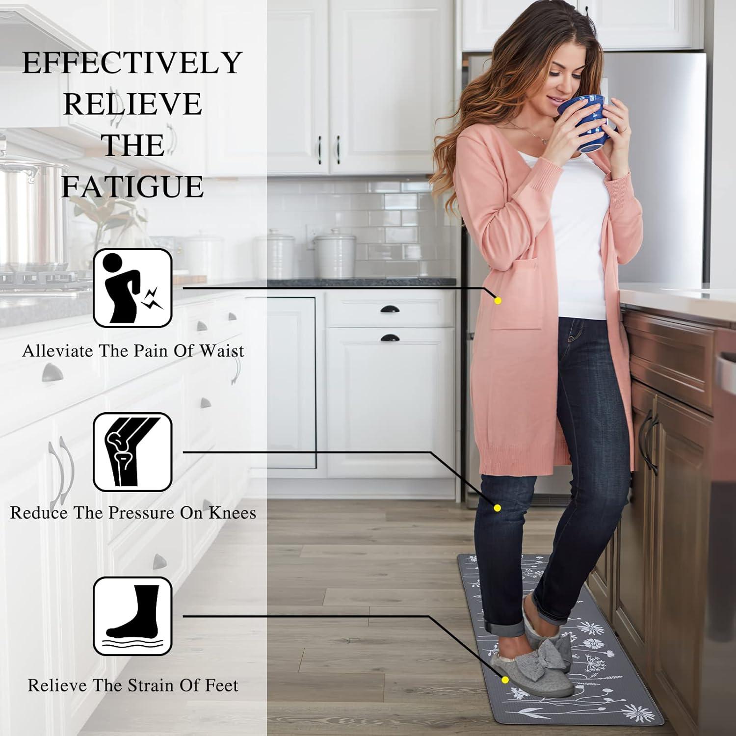 MEBRUDY 2 Pcs Kitchen Rugs and Mats, Cushioned Anti-Fatigue Floor Mat, PVC Non-Slip Waterproof Kitchen Rug Set for Kitchen, Office, Sink 17"x47"+17"x29" (Gray)