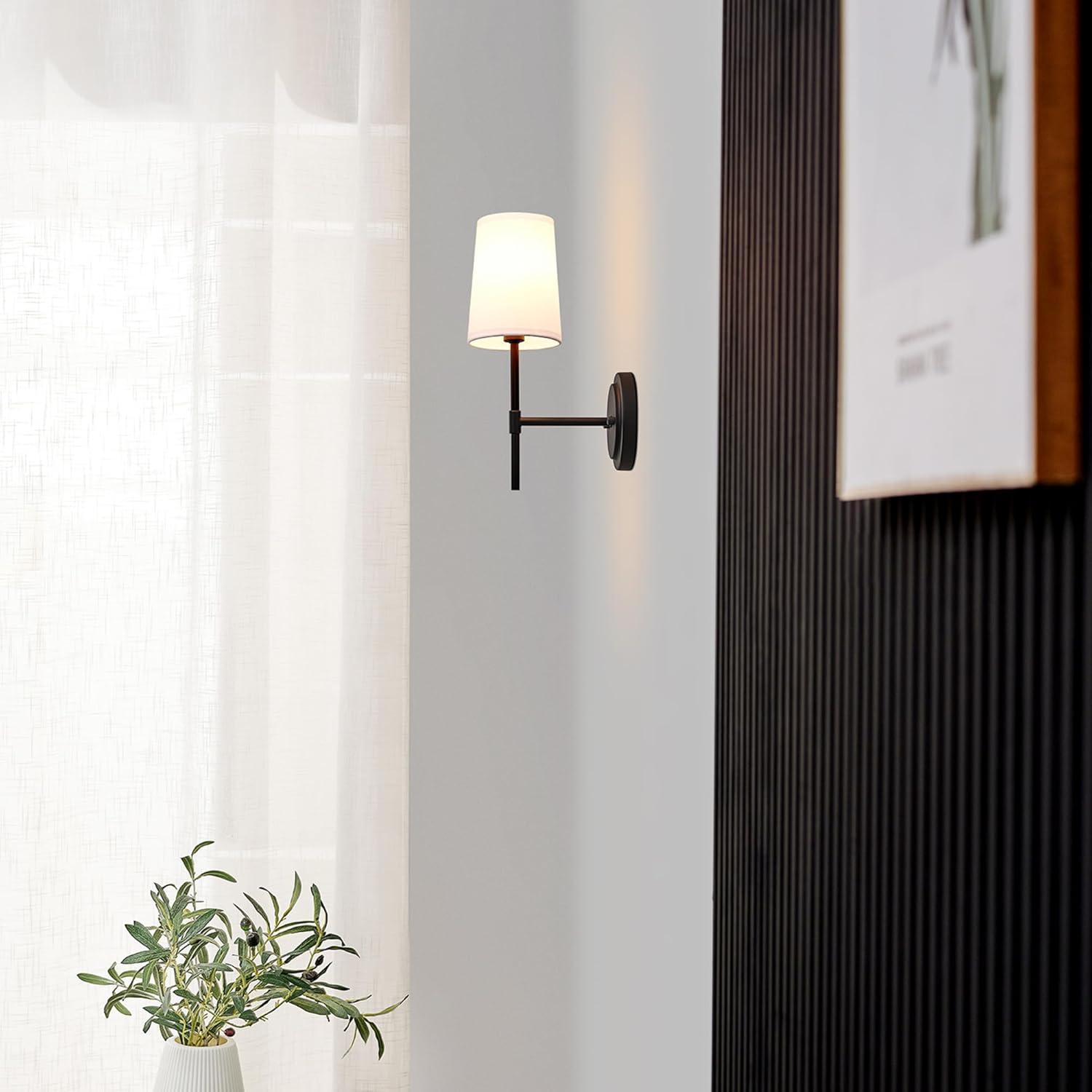 1-Light Clarissa Wall Sconce Matte Black with Fabric Shade White - Globe Electric: ETL Listed, Linen Shade, Metal Body