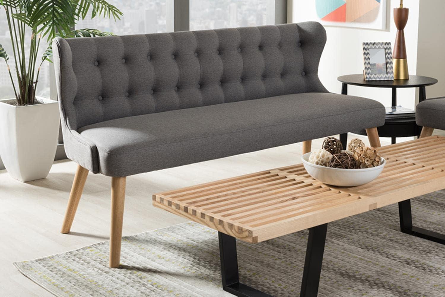 Melody Mid-Century Modern Fabric and Natural Wood Finishing 3 Seater Settee Bench Gray - Baxton Studio