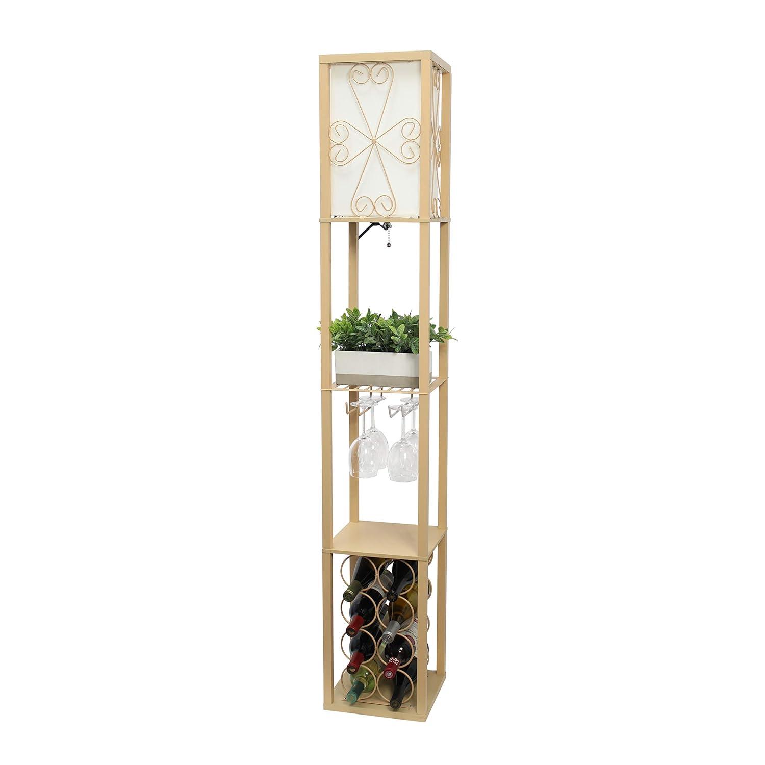 Etagere Organizer Storage Shelf Floor Lamp with Linen Shade Tan - Simple Designs: Modern Electric Wood Composite Lighting