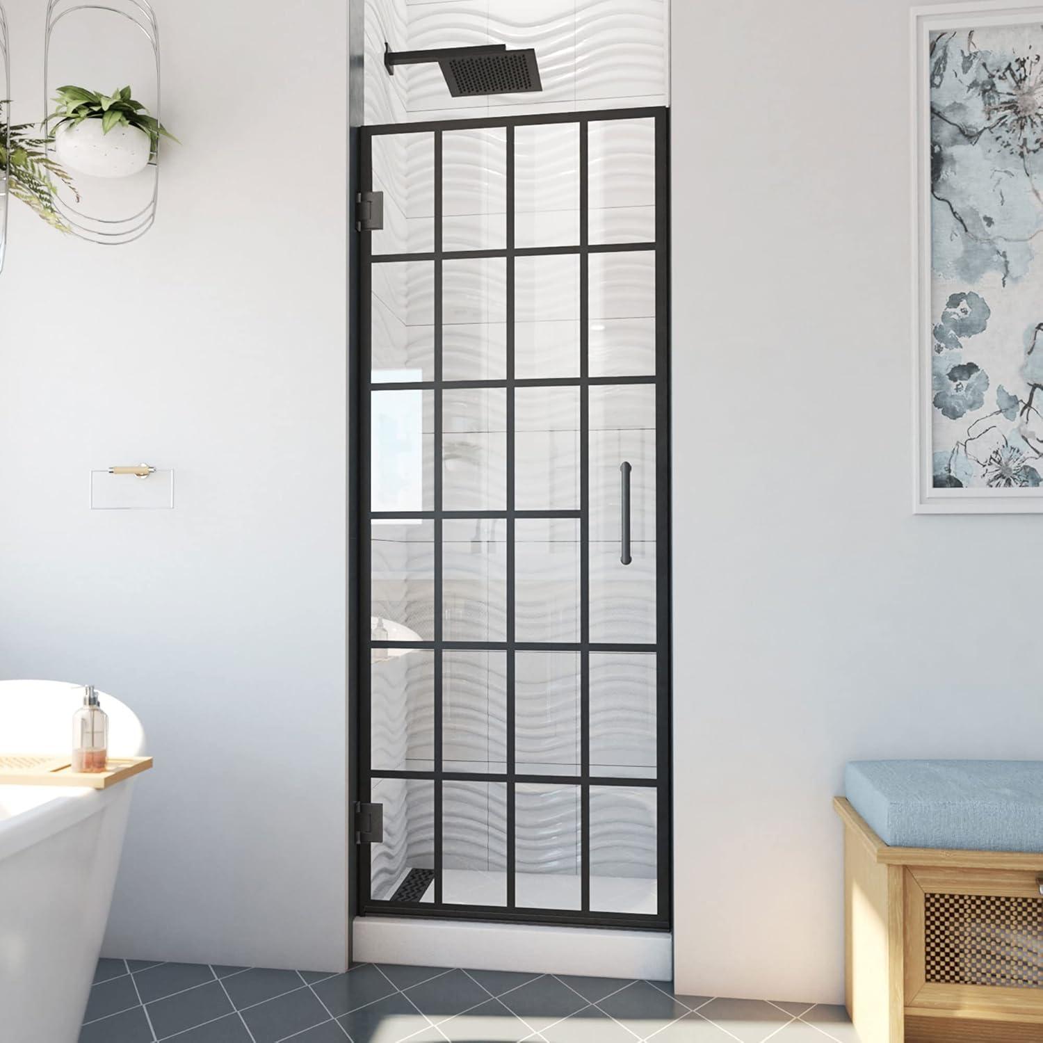 Toulon 28" x 72" Frameless Satin Black Hinged Shower Door