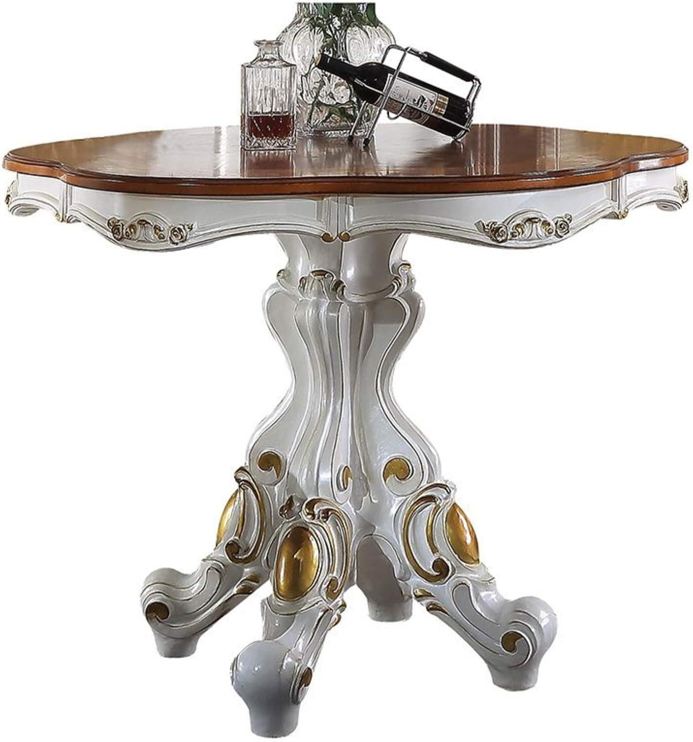 48" Picardy Accent Table Antique Pearl & Cherry Oak - Acme Furniture: Carved Details, Round Shape