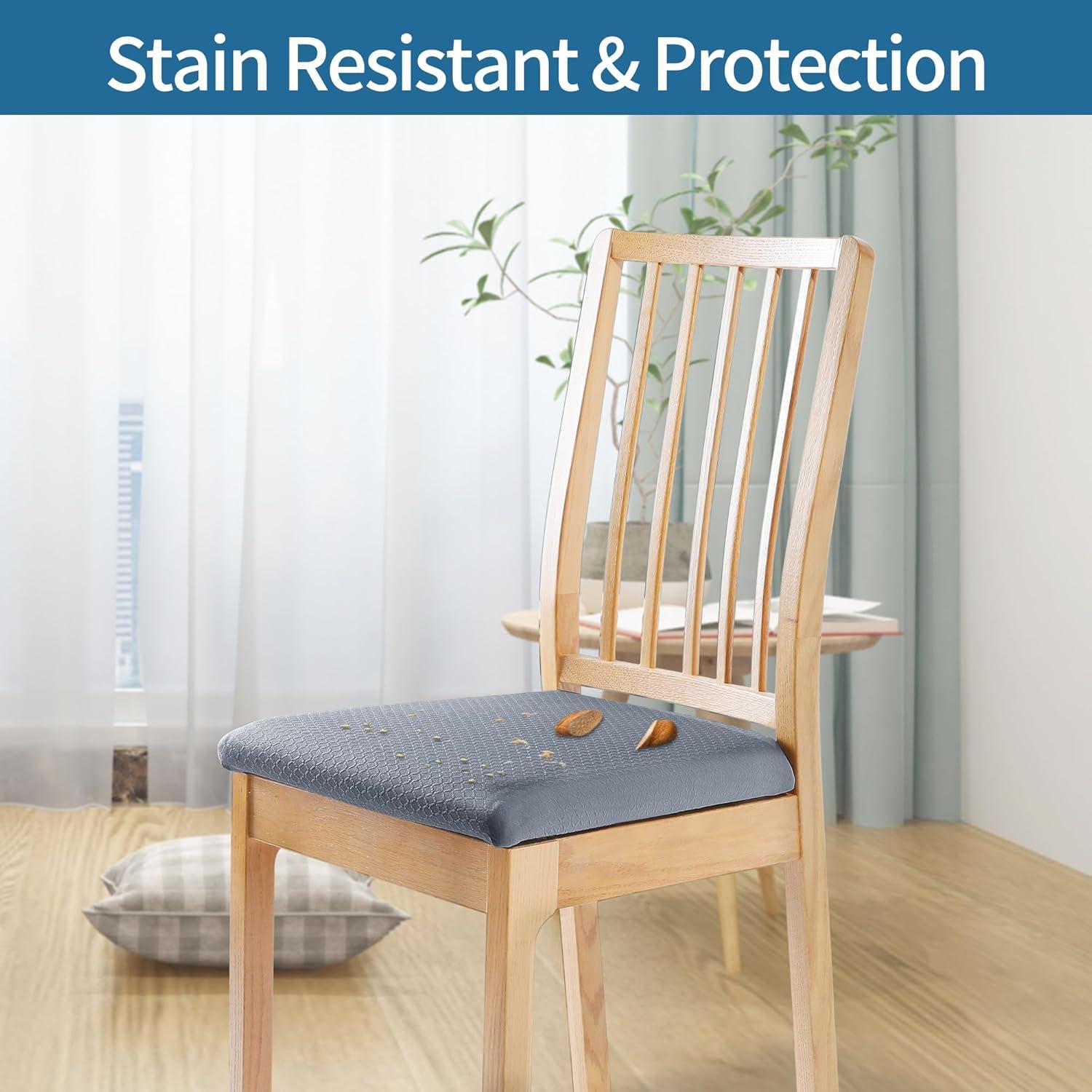 Smiry Dining Chair Seat Covers Stretch Jacquard Chair Slipcover with Ties (Set of 6, Beige)