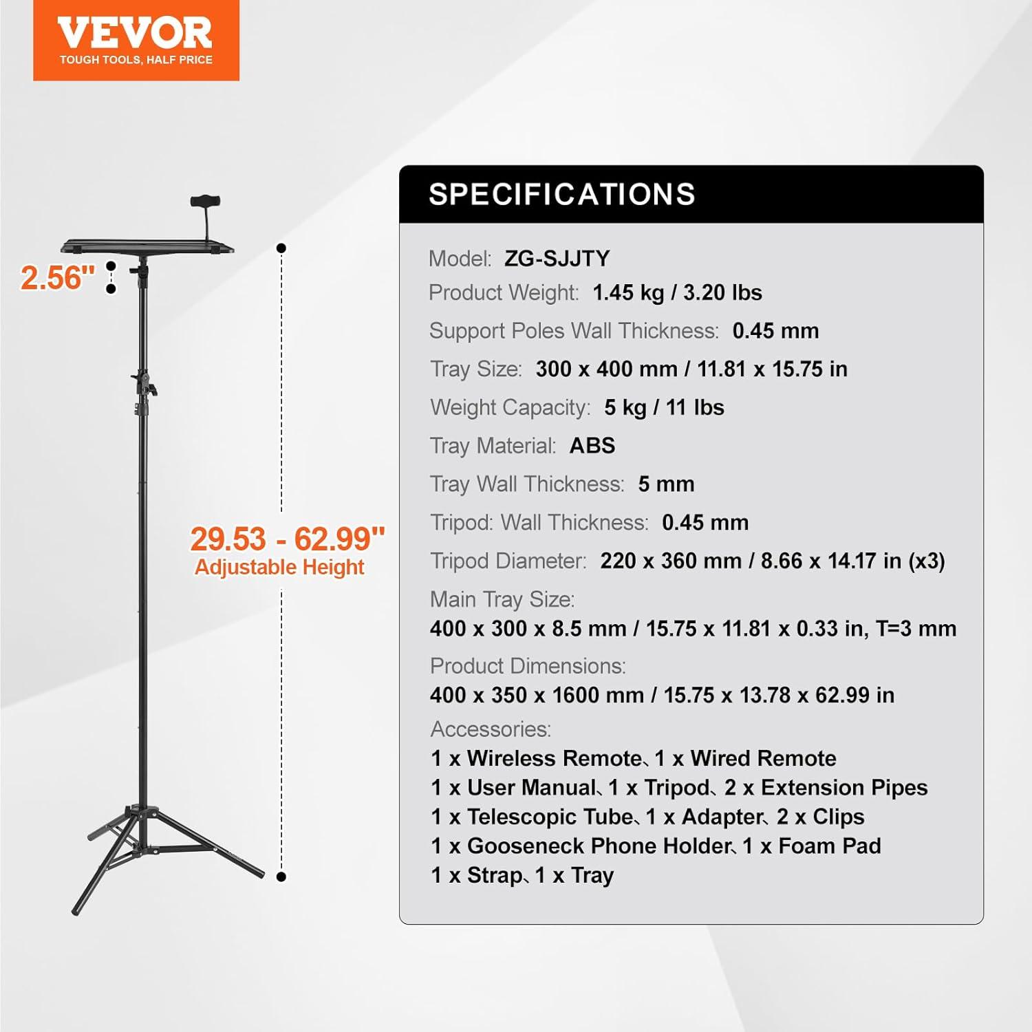 Rebrilliant Projector Stand Laptop Stand Tripod Adjustable Height from 26.97 to 63 in