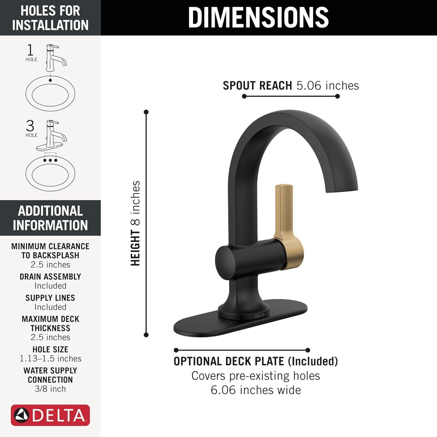 Albion Single Hole Bathroom Faucet with Drain Assembly, Single Handle Bathroom Sink