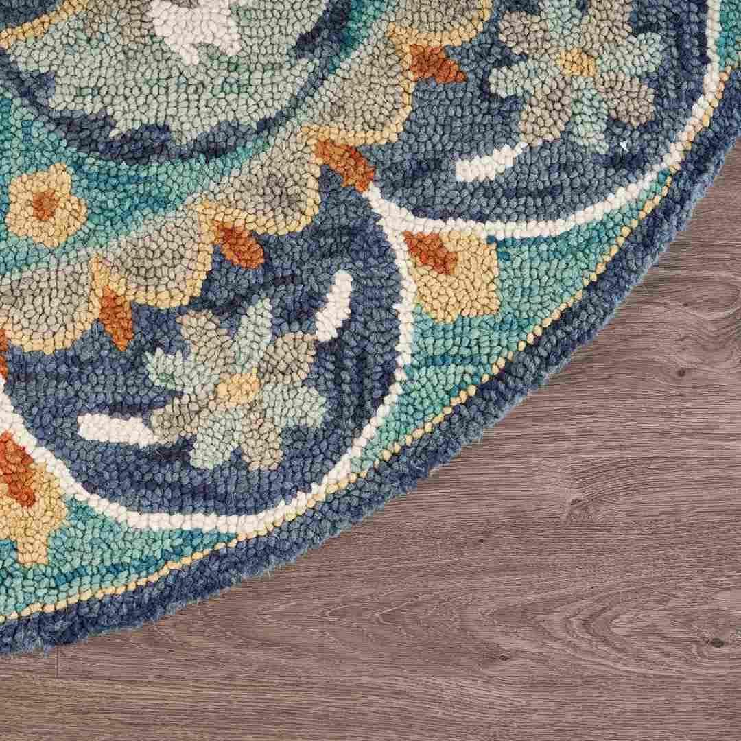 Ox Bay Dazzle Floral Tufted Green Blue Wool 4 Feet Round Rug