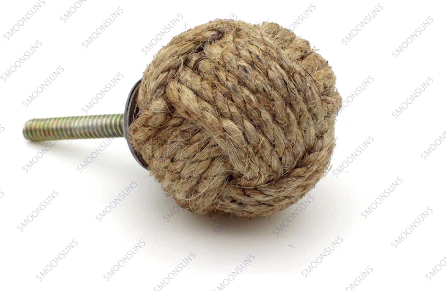 5MoonSun5's Jute Knobs Rope Knot Drawer Pulls and Knobs Pull and Push Handle Knobs for Cabinets, Wardrobes & Kitchen Cupboards Nautical knob Hardware Vintage Decor, 35 mm (Pack of 4)