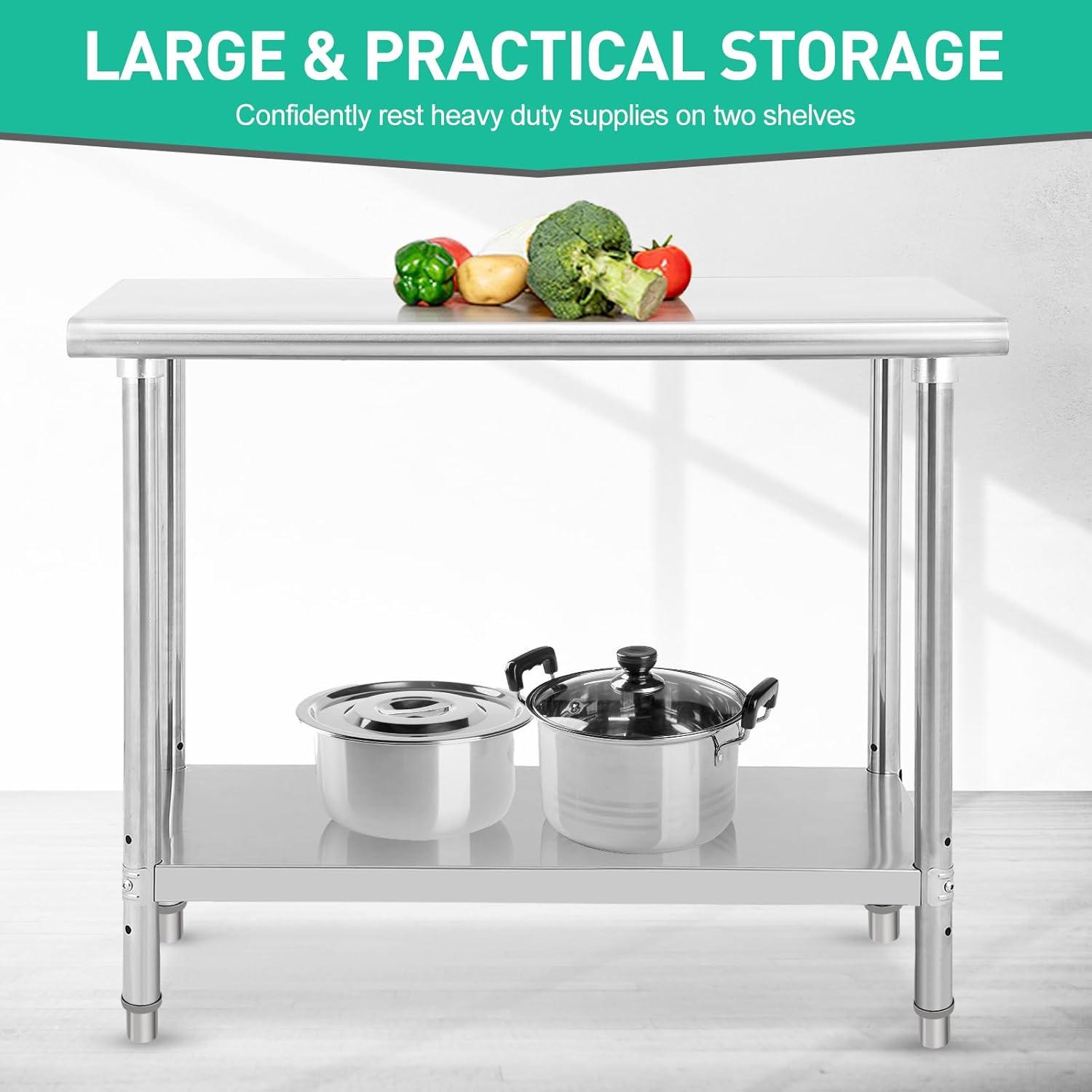 babevy Stainless Steel Table Commercial Work Table,NSF Three Layer Workbench Heavy Duty Prep Worktable