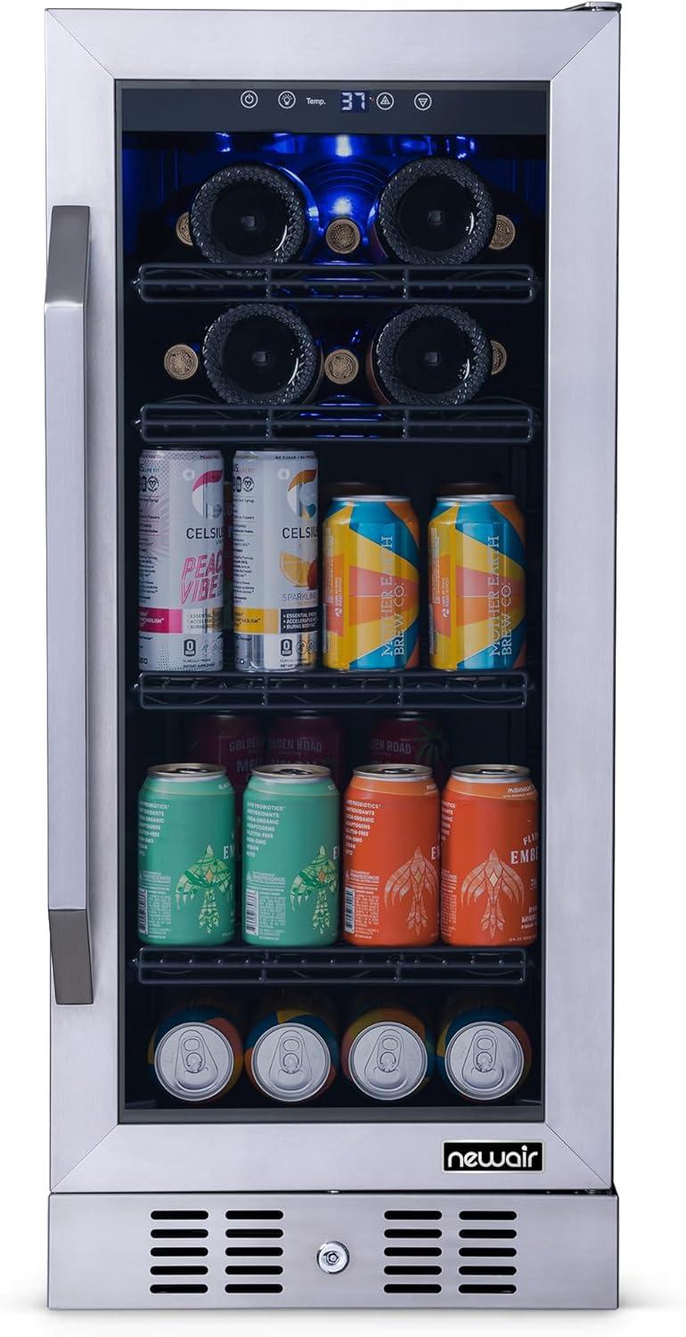 Newair 15" FlipShelf Wine and Beverage Refrigerator, Reversible Shelves Hold 80 Cans or 33 Bottles