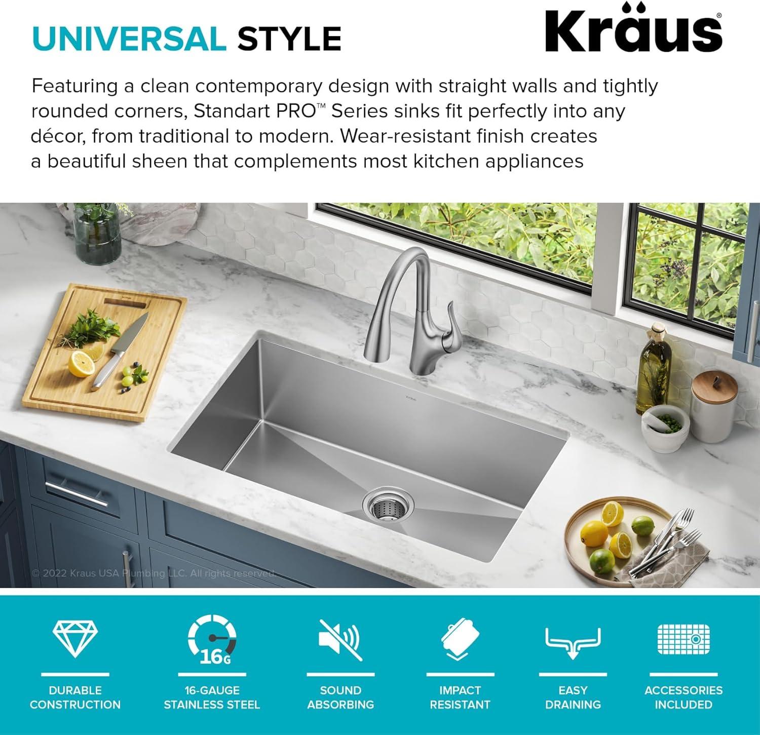 KRAUS Standart PRO™ Undermount 16 Gauge Stainless Steel Kitchen Sink