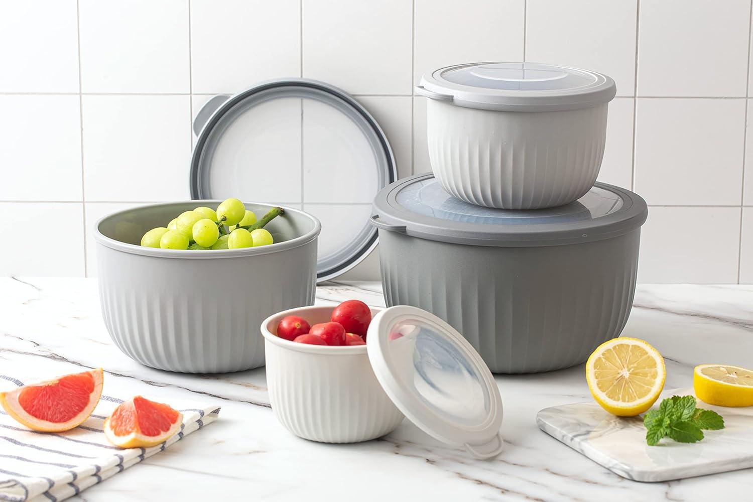 COOK WITH COLOR Deep Mixing Bowls with Lids 8 Piece Set GREY