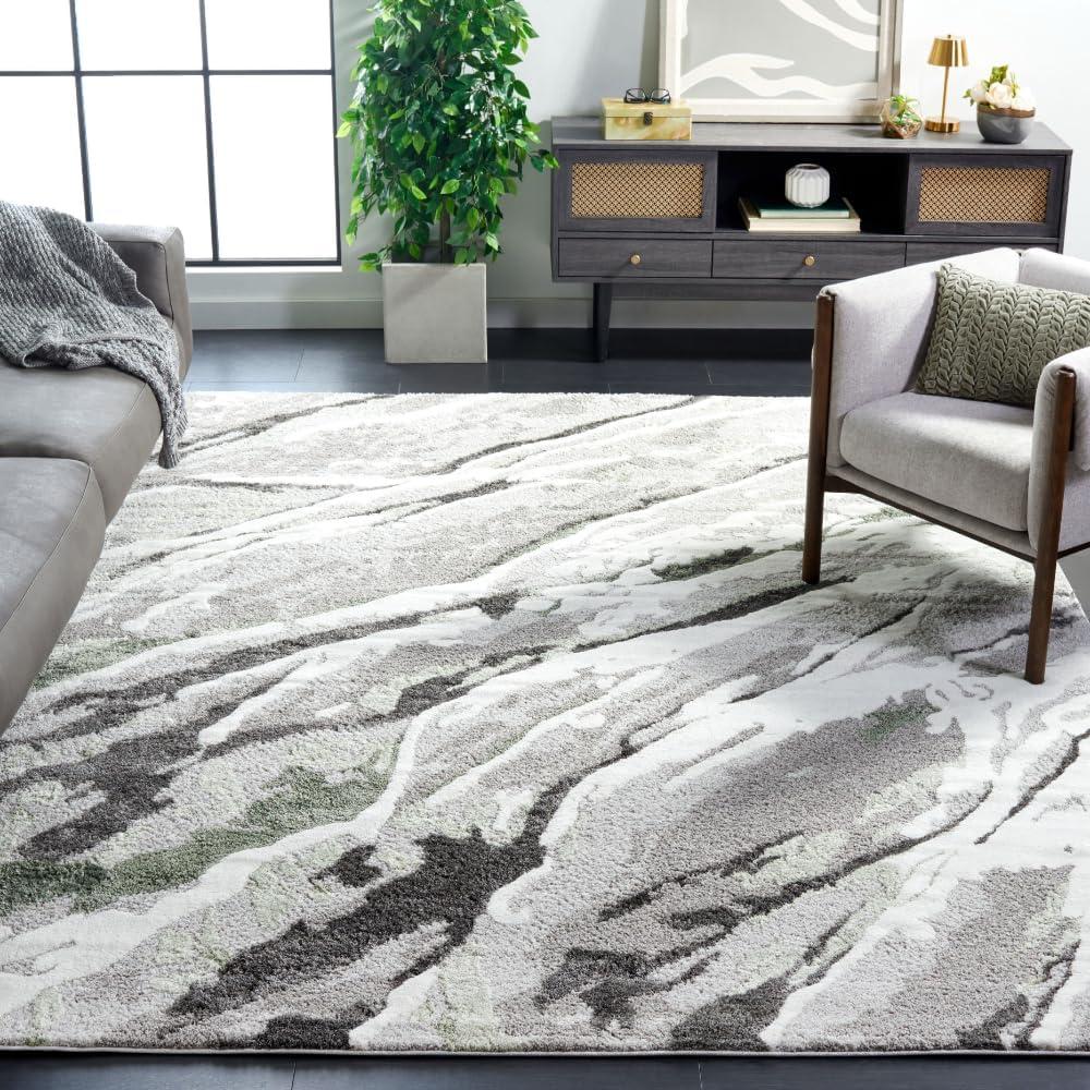 Gray Abstract Stain-Resistant Synthetic Area Rug, 54" x 16"