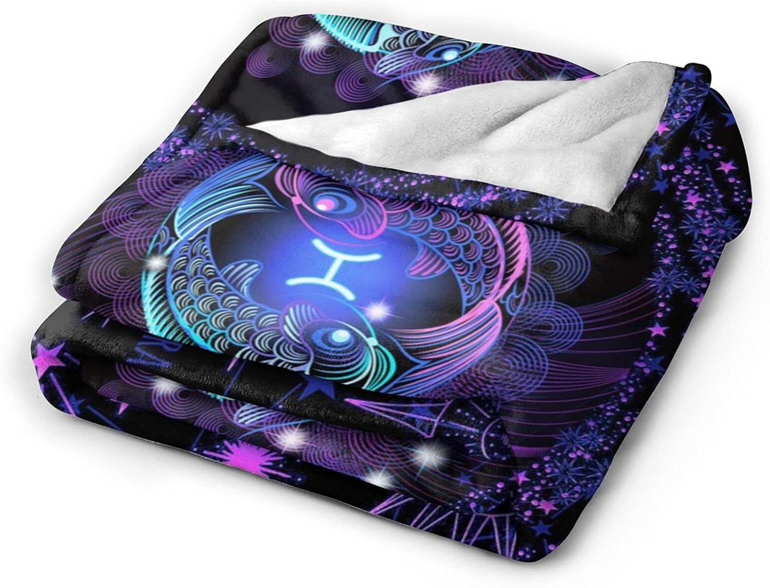 Reversible Black and Purple Constellation Fleece Throw Blanket