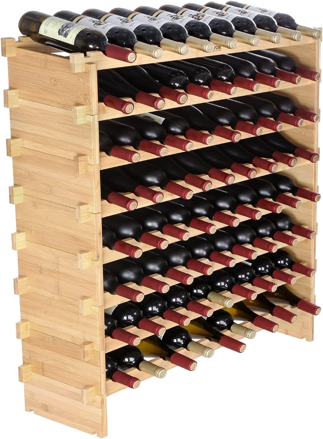 Natural Bamboo 72-Bottle Stackable Modular Wine Rack