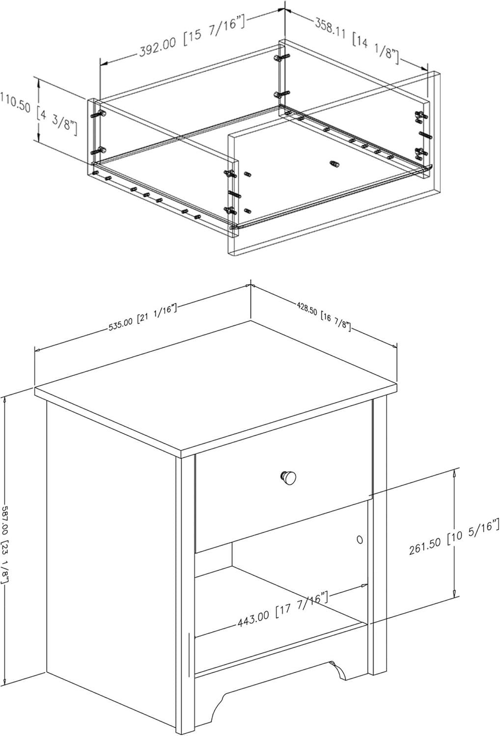 Black 1-Drawer Nightstand with Matte Nickel Handle