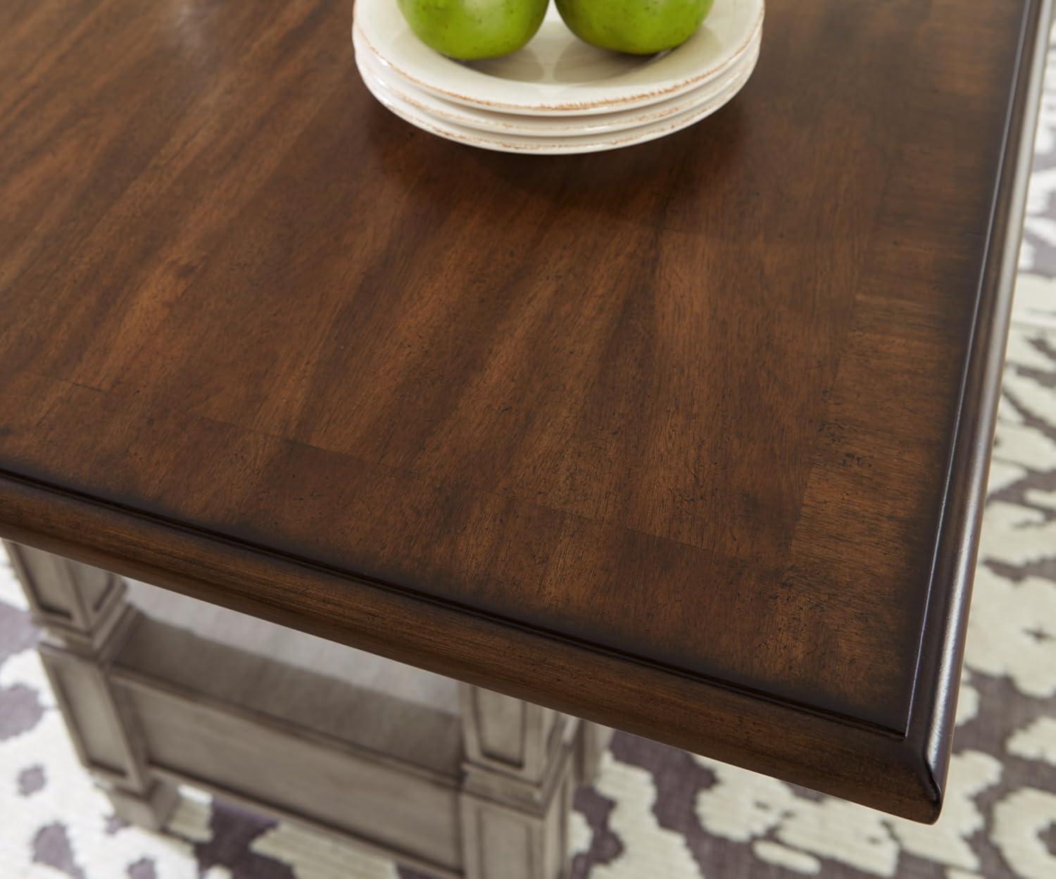 Gray and Brown Wood Counter Height Dining Table with Drawer