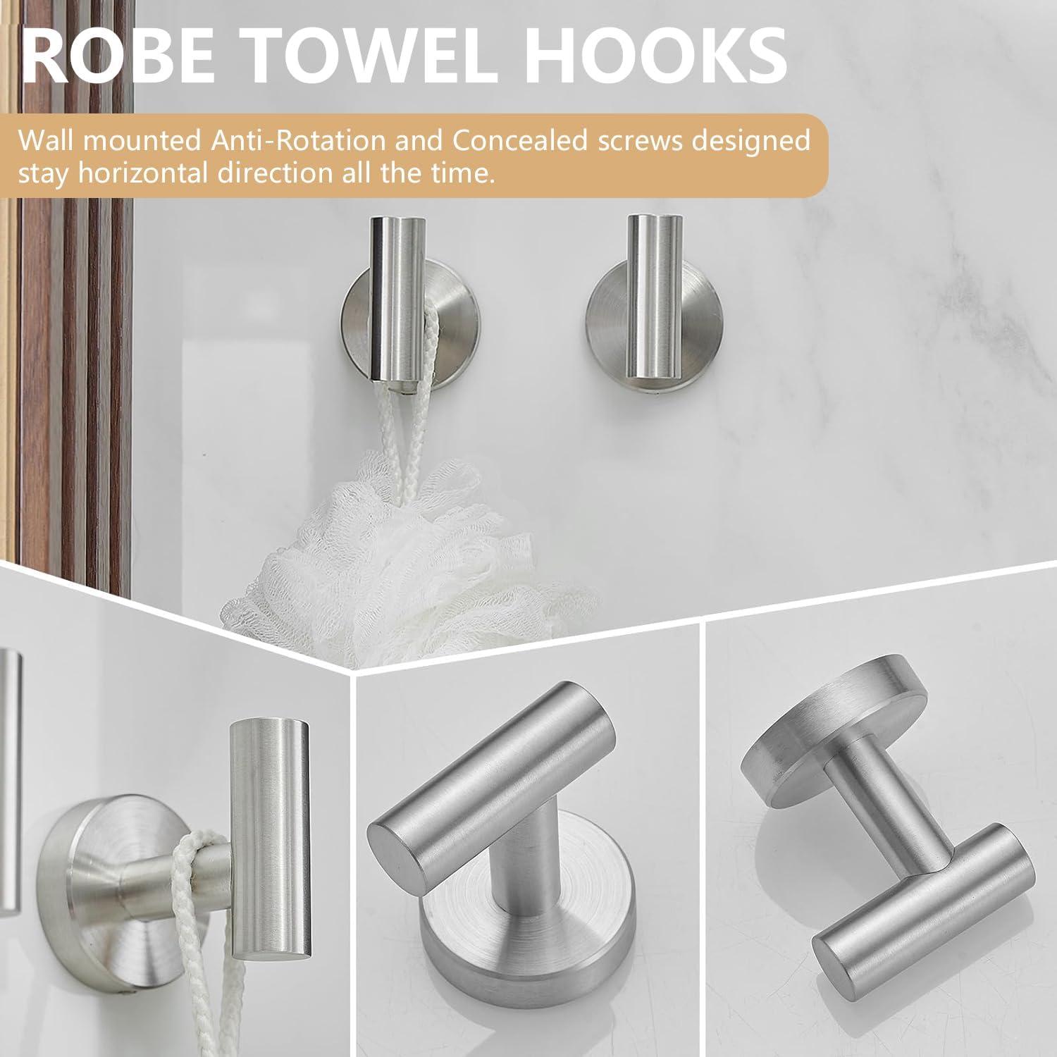 5-Piece Bathroom Hardware Set Matte Black Accessories Include 24-Inch Towel Bar, Towel Ring, Toilet Paper Holder and Robe Hooks Stainless Steel Wall Mounted Towel Hanger