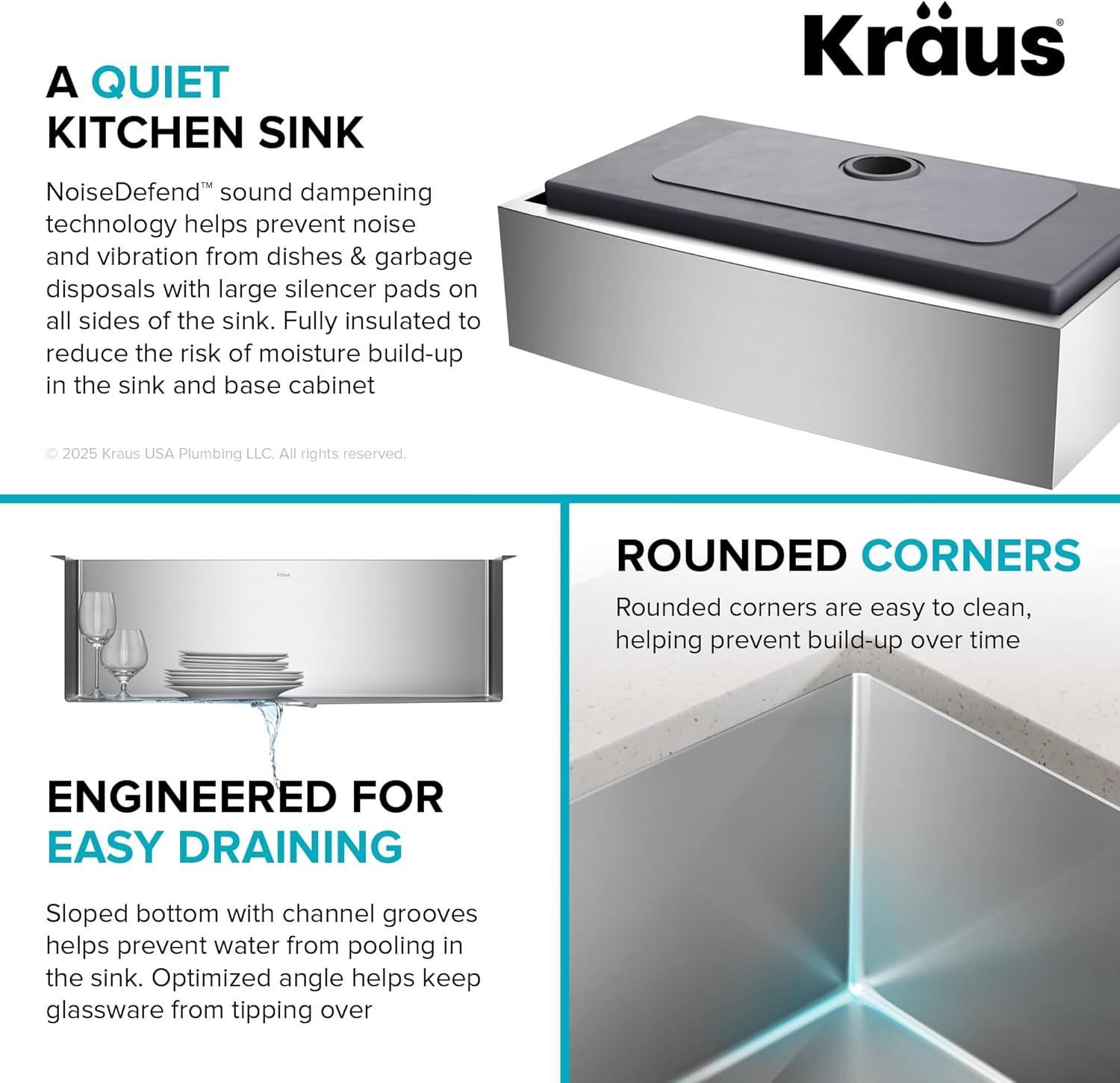 KRAUS Standart Pro Apron Front Farmhouse 16 Gauge Single Bowl Stainless Steel Kitchen Sink