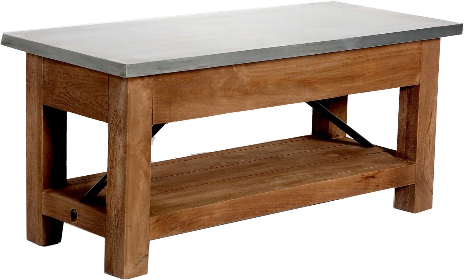 Alaterre Millwork Wood and Zinc Metal 40" Bench with Shelf