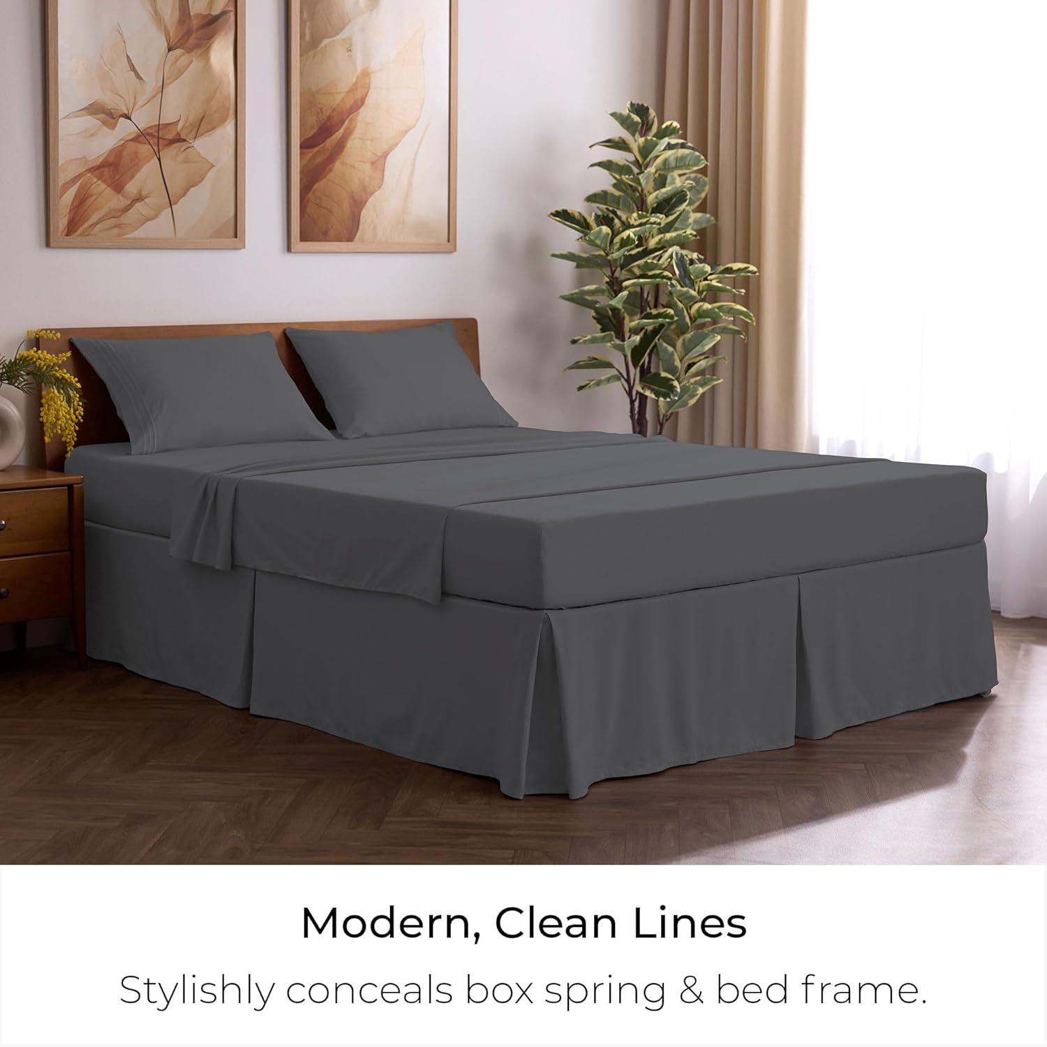 Mellanni Iconic Collection Pleated Microfiber Bed Skirt 15" Drop, King, Gray