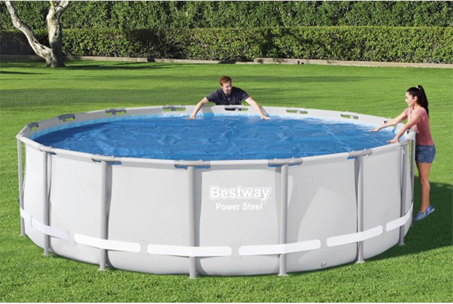 Bestway Flowclear 15 Feet Round Above Ground Solar Pool Cover Only for Pool Water Maintenance of Swimming Pools 16 Feet in Diameter, Blue