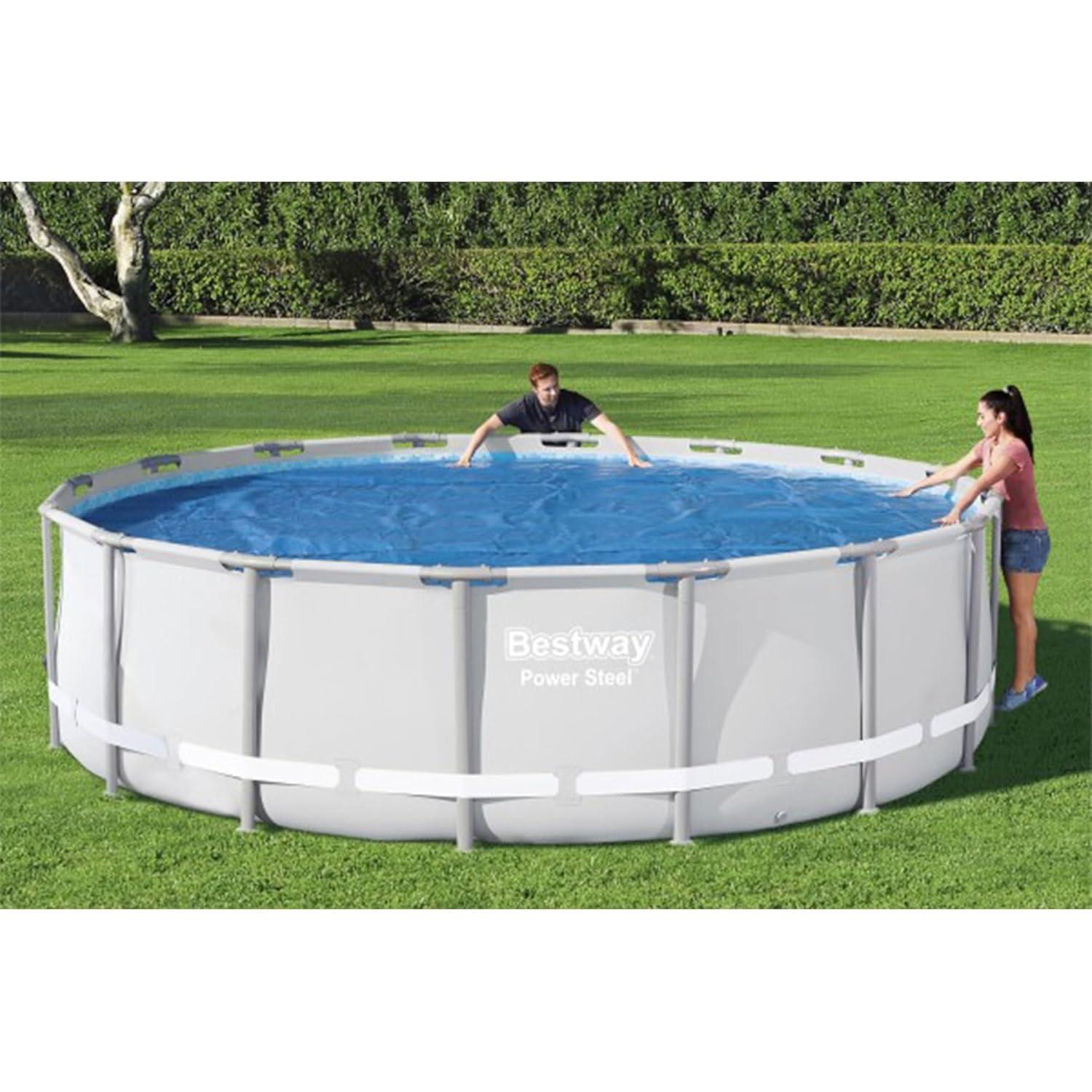 Bestway Flowclear 15 Feet Round Above Ground Solar Pool Cover Only for Pool Water Maintenance of Swimming Pools 16 Feet in Diameter, Blue