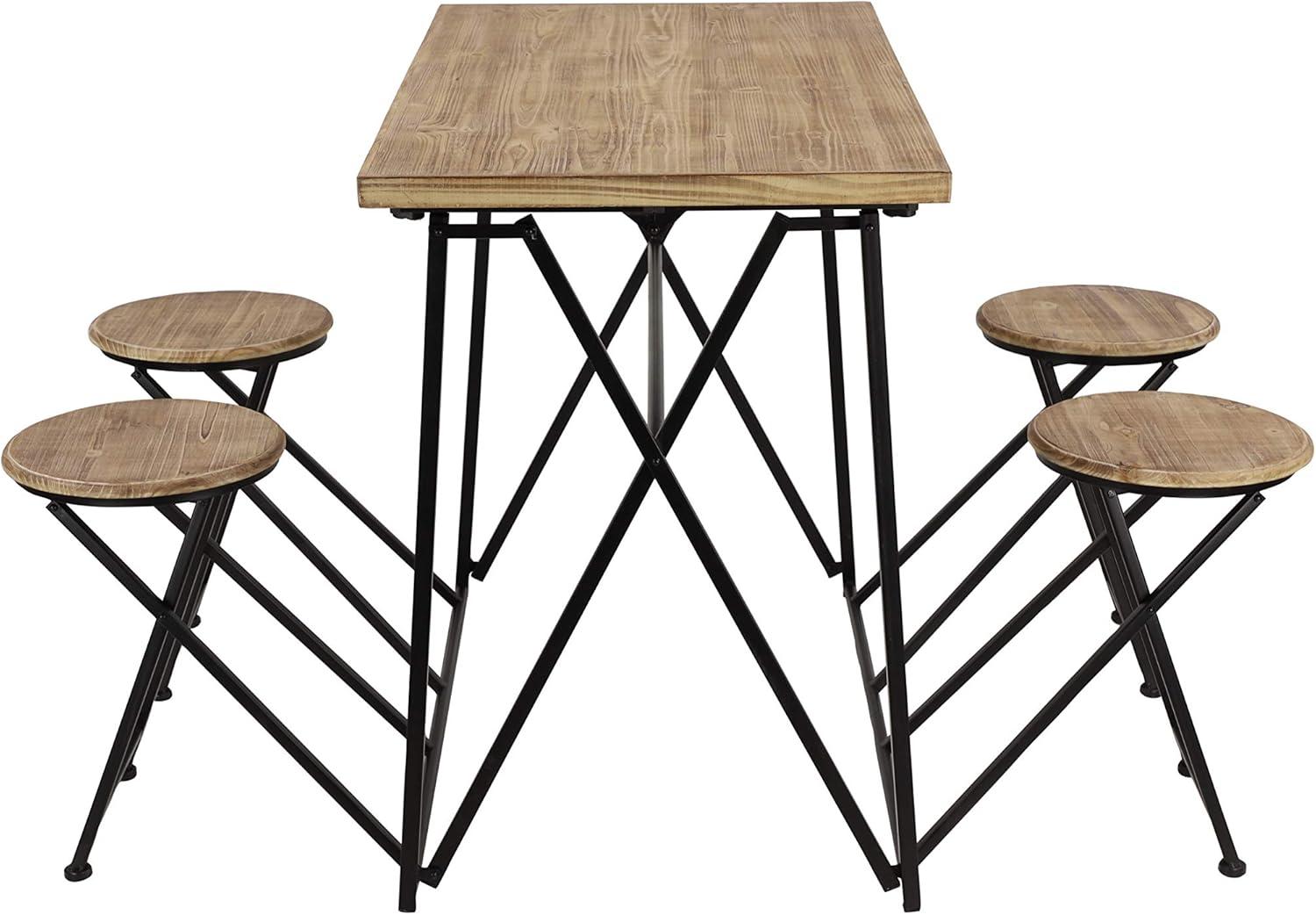 DecMode 44" x 34" Light Brown Wood Folding Dining Table with Black Metal Legs, 1-Piece