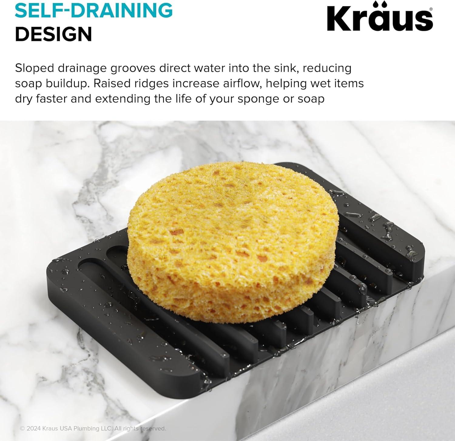 KRAUS Multipurpose Self-Draining Silicone Soap Dish/Sponge Holder for Bathroom or Kitchen Counter in Dark Grey, KDM-05DG