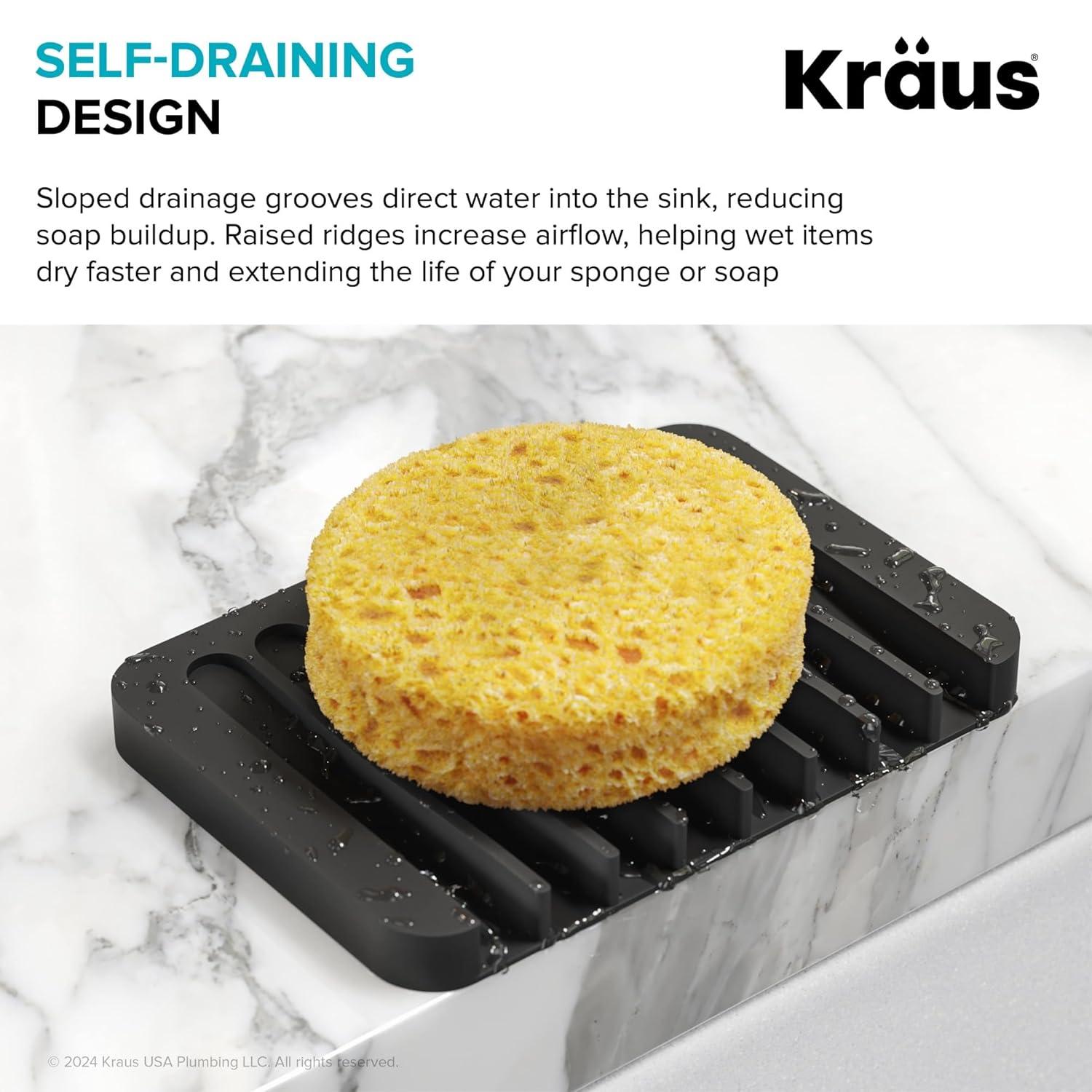 Dark Grey Rectangular Silicone Soap Dish and Sponge Holder