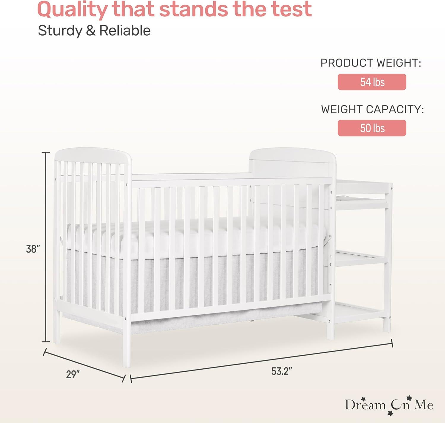 Dream On Me Anna 4 in 1 Full-Size Crib and Changing Table Combo in White