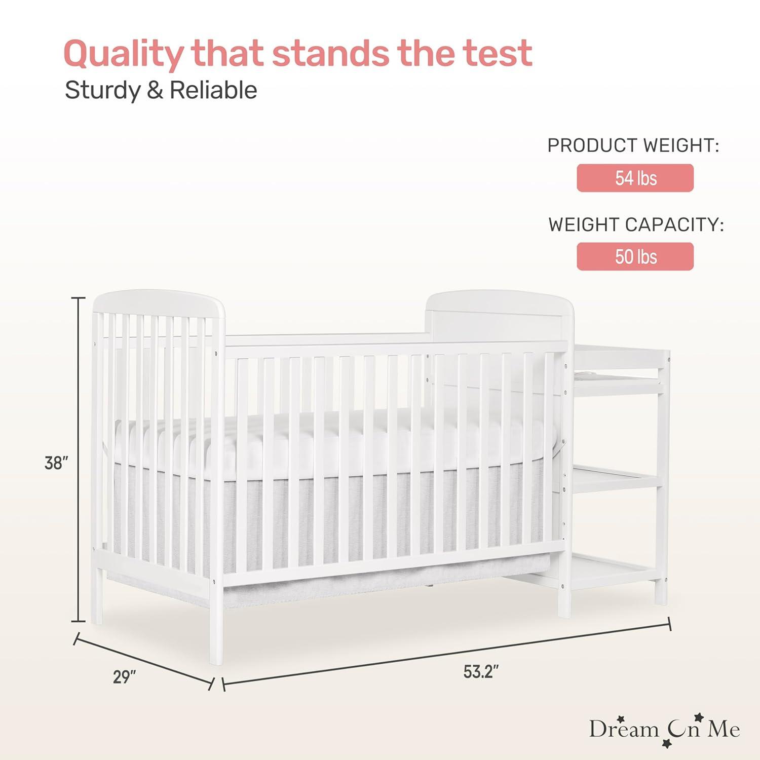 Dream On Me Anna 4 in 1 Full-Size Crib and Changing Table Combo in White