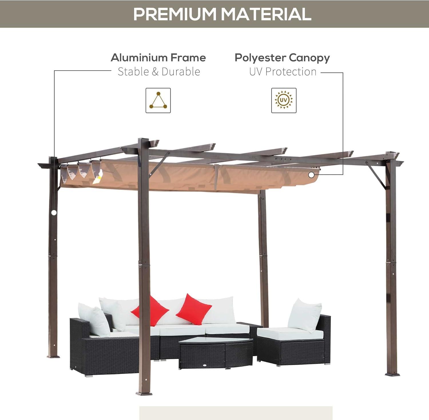 Outsunny 10' x 10' Pergola with Retractable Shade Canopy, Aluminum, Brown