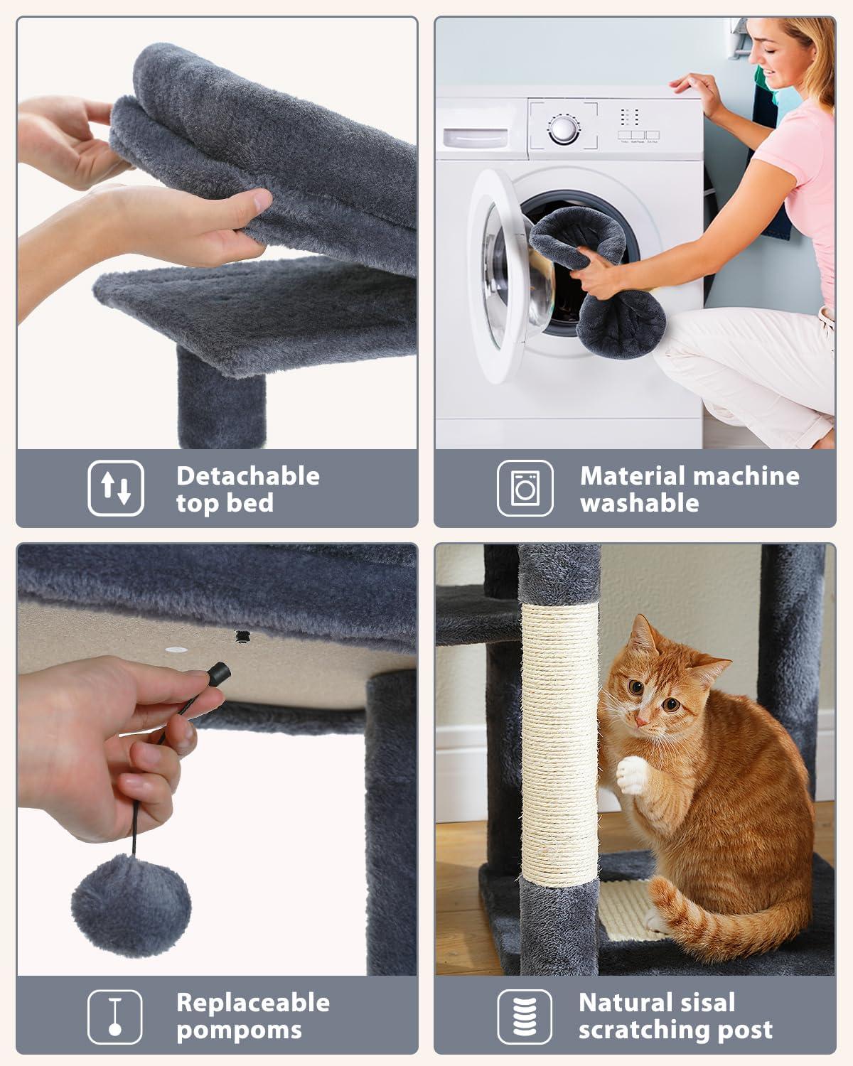 Dark Gray Multi-Level Cat Tree with Hammock and Perches