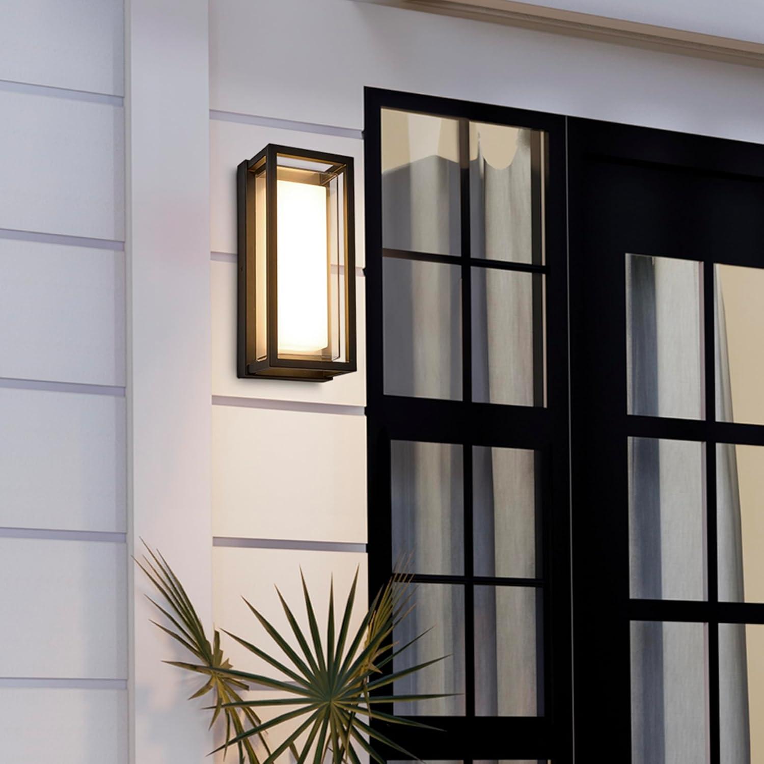 Maxxima LED Outdoor Wall Light, Black, Modern Porch Light, 1800 Lumens, 5 CCT 2700K-5000K