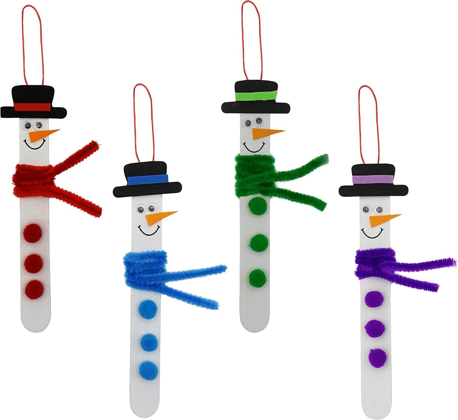 DIY Snowman Stick Ornament Craft Kit with Pom Poms, 12 Pack