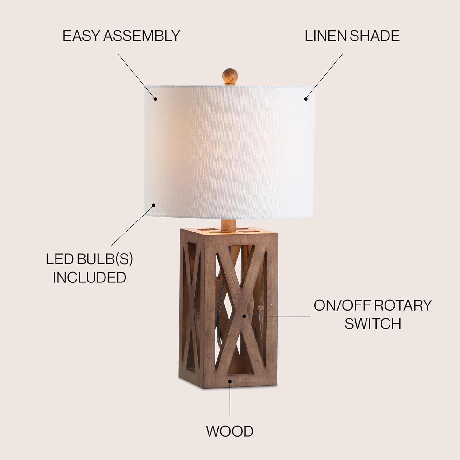 Stewart 21.5" Farmhouse Wood LED Table Lamp, Brown