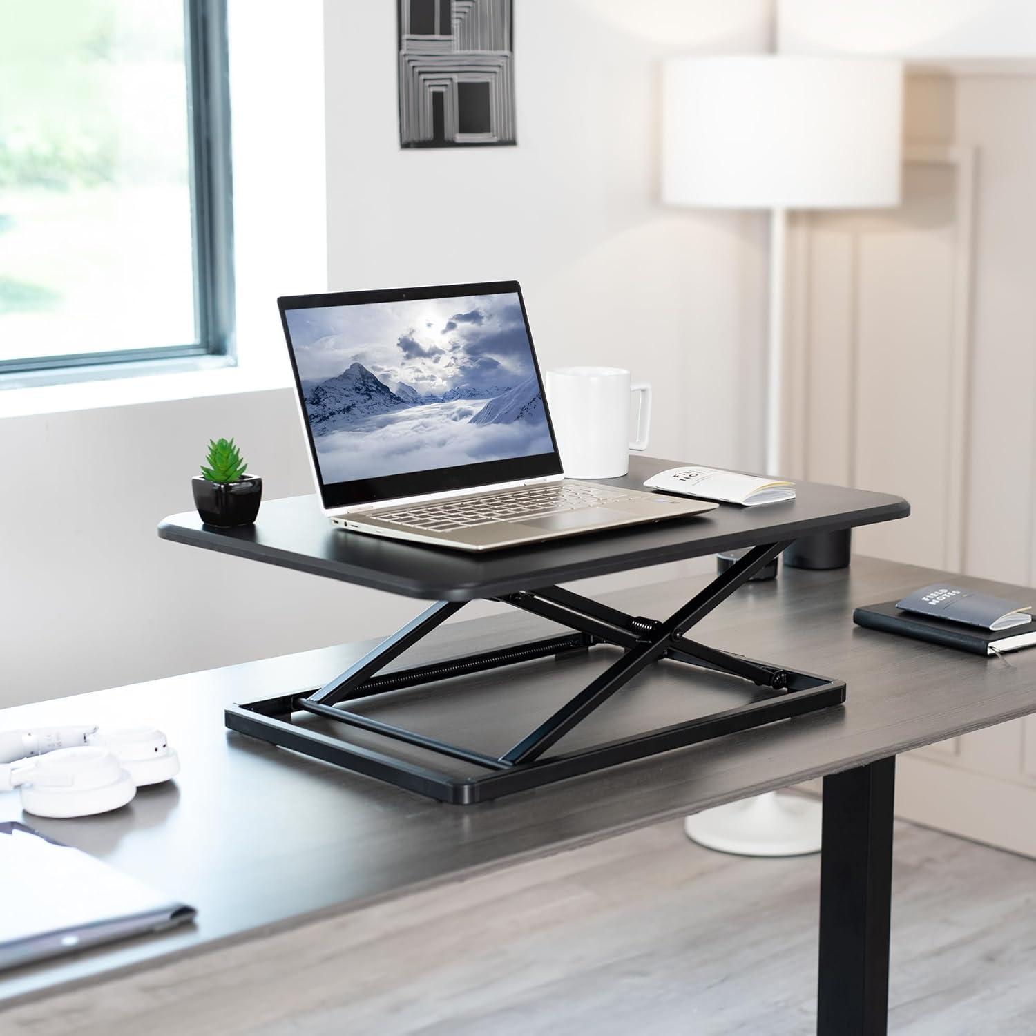 Compact Black 26" Ultra Slim Adjustable Standing Desk Converter