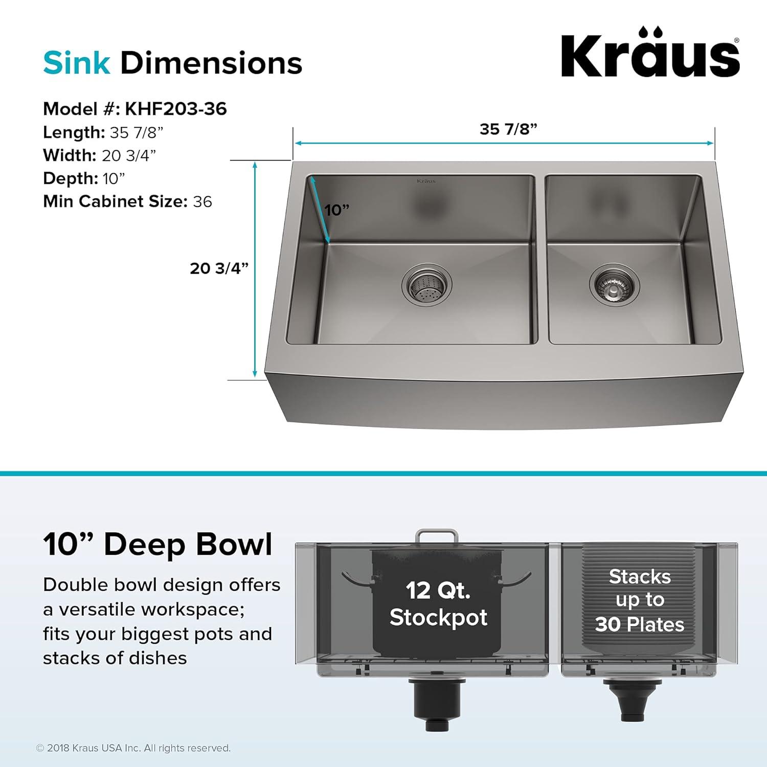 KRAUS Standart Pro Apron Front Farmhouse 16 Gauge Single Bowl Stainless Steel Kitchen Sink