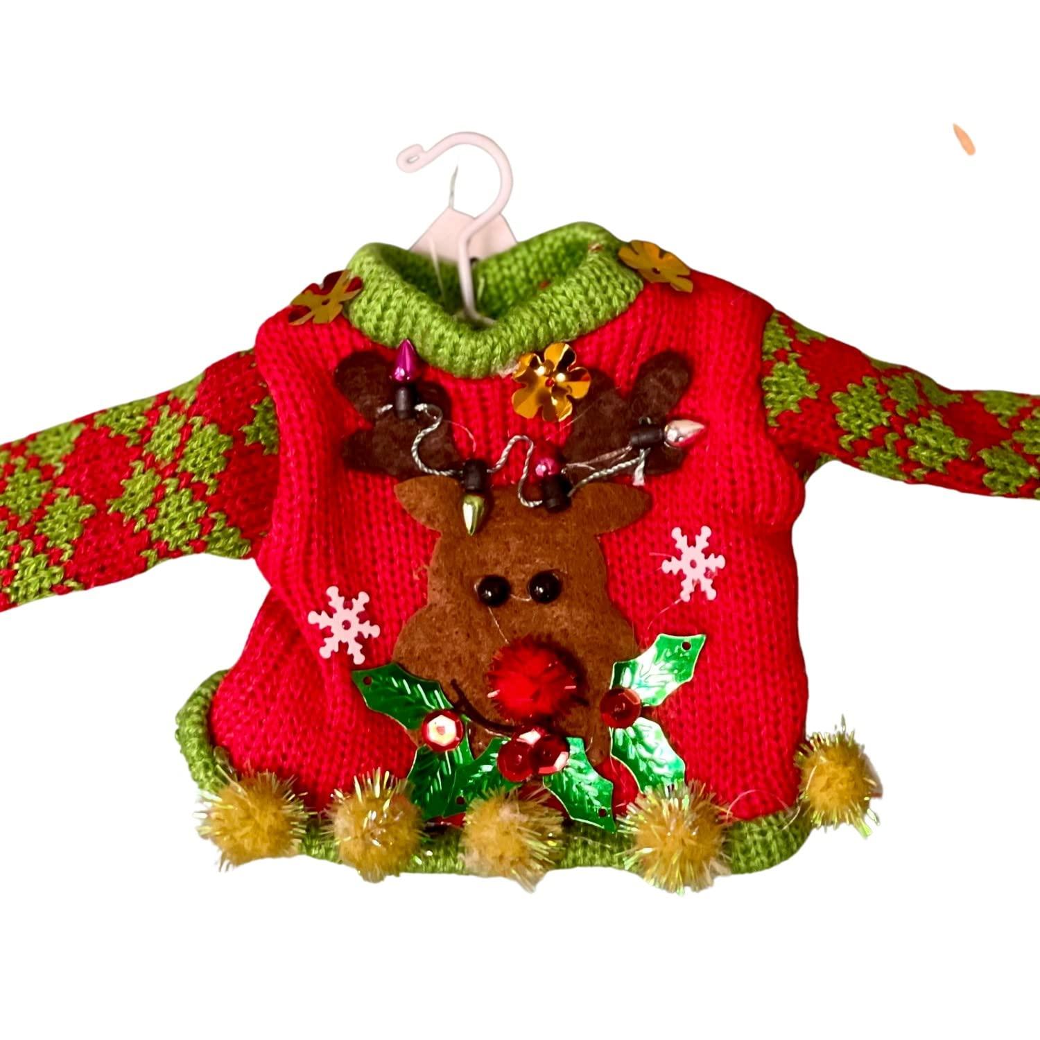 Tacky Sweaters Santa Snowman Reindeer Set of 3 Christmas Ornaments Elf Size