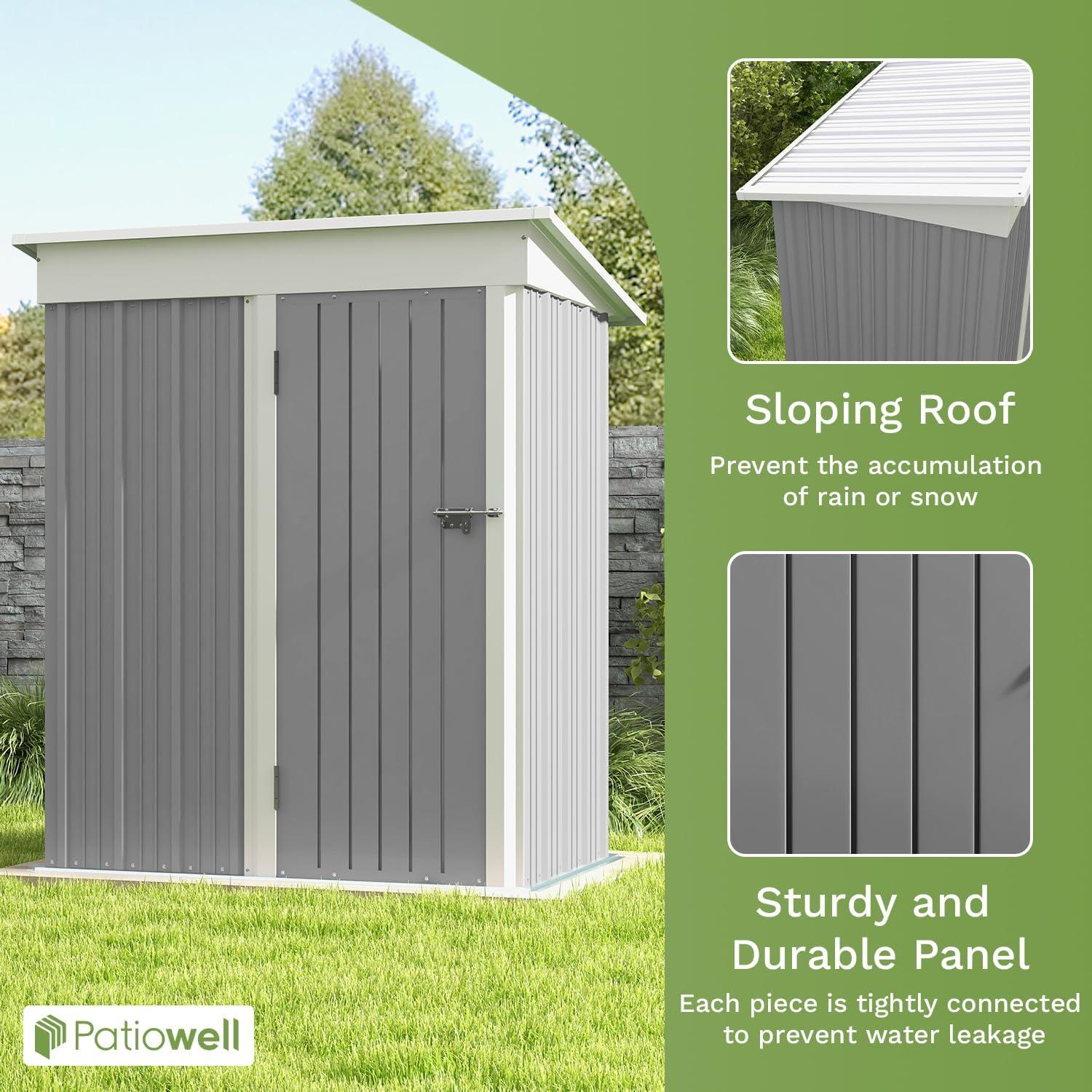 Gray and White Metal Outdoor Storage Shed with Lockable Door