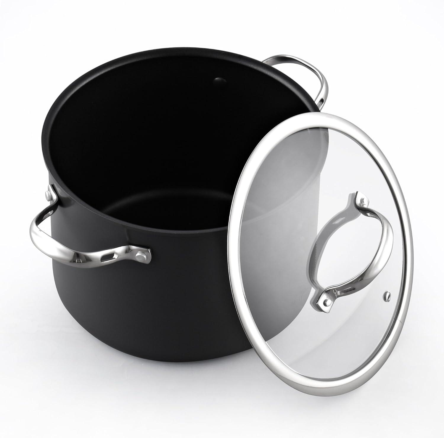 Cooks Standard Stockpot with Glass Lid, 8-Quart Classic Hard Anodized Nonstick Soup Pot, Black